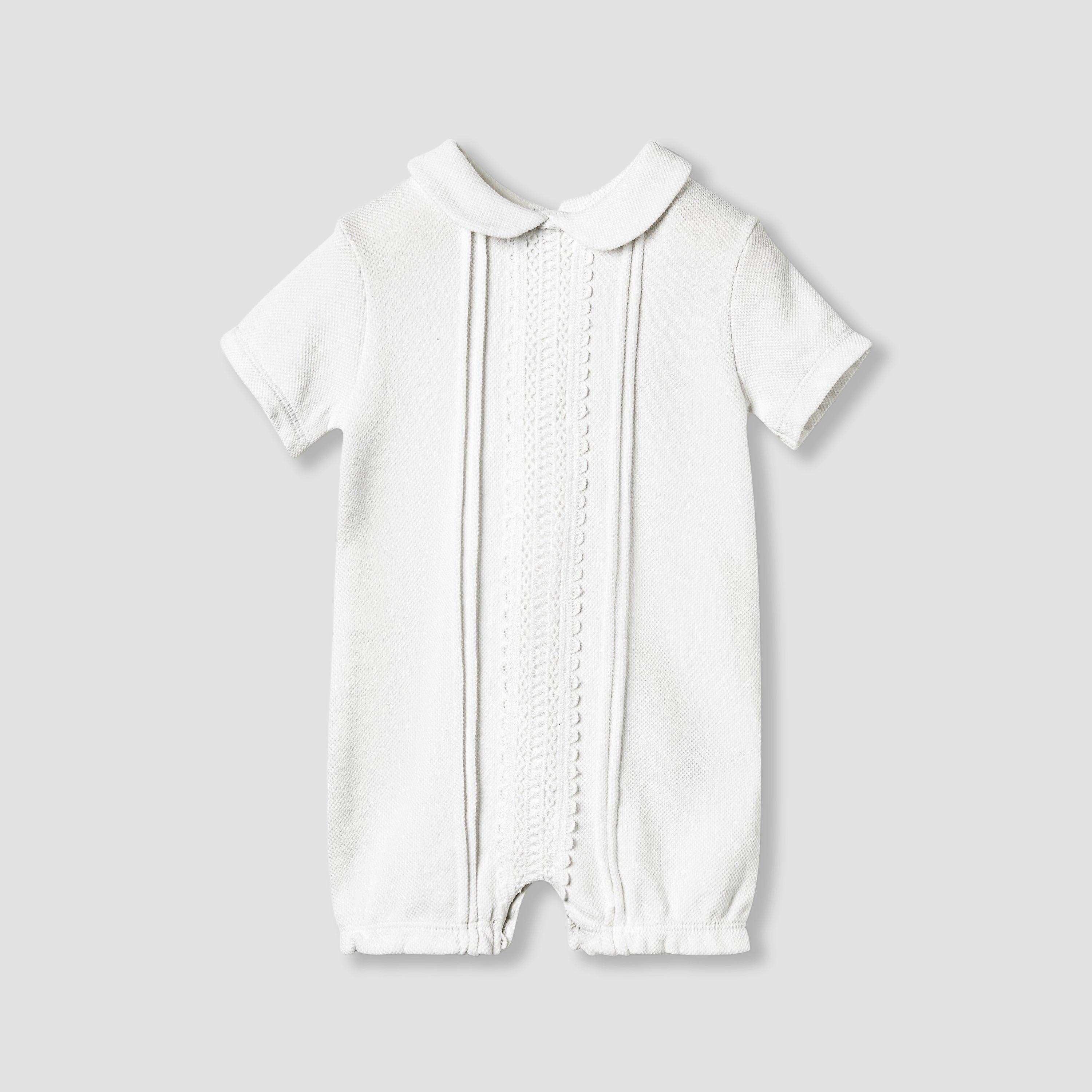 Giggles Lace Trim Collared Romper with Short Sleeves
