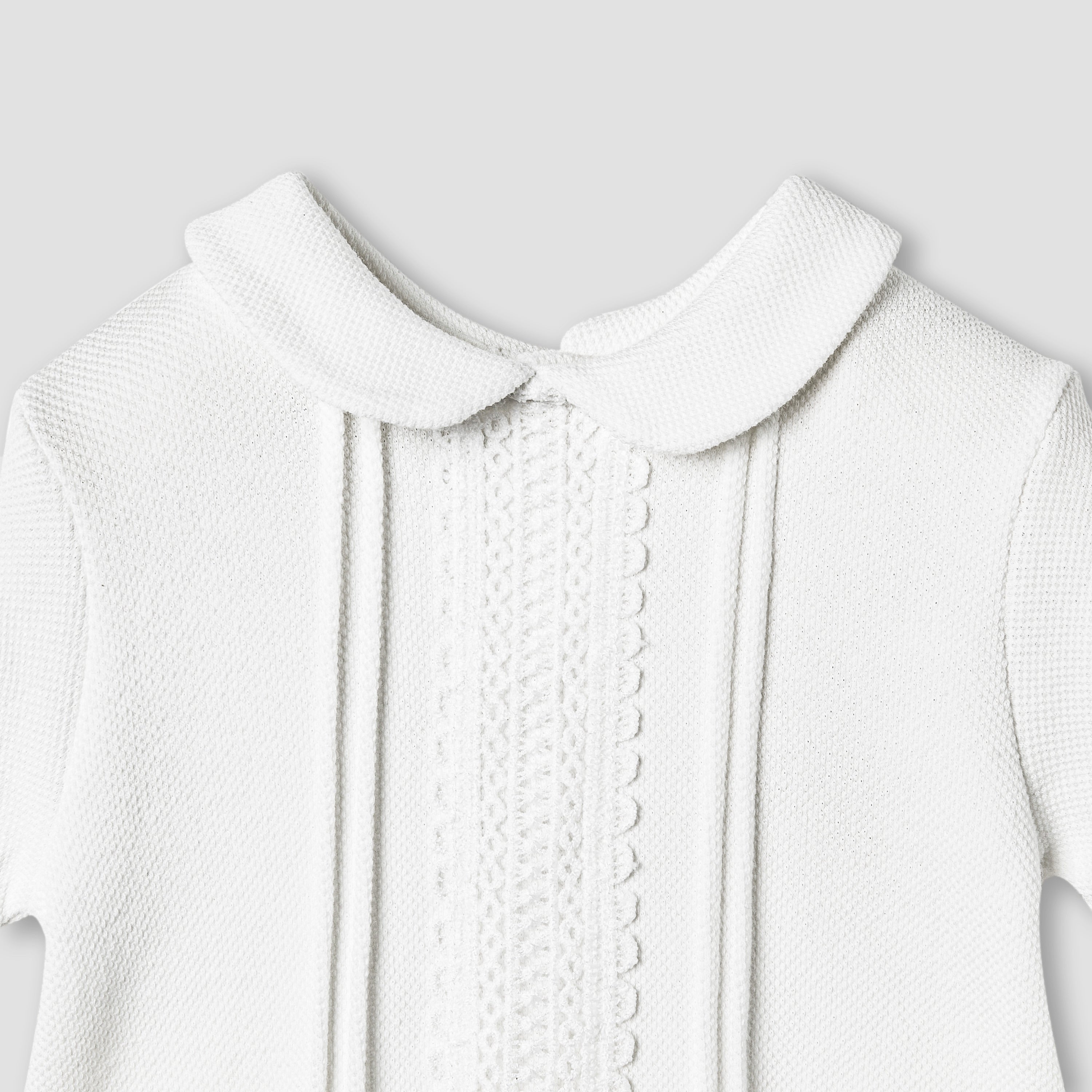 Giggles Lace Trim Collared Romper with Short Sleeves