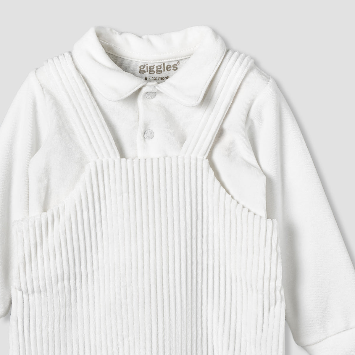 Giggles Collared Long Sleeves T-shirt and Dungaree Set with Applique Design