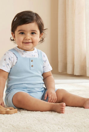 Juniors Crew Neck Short Sleeves Romper with Bunny Print