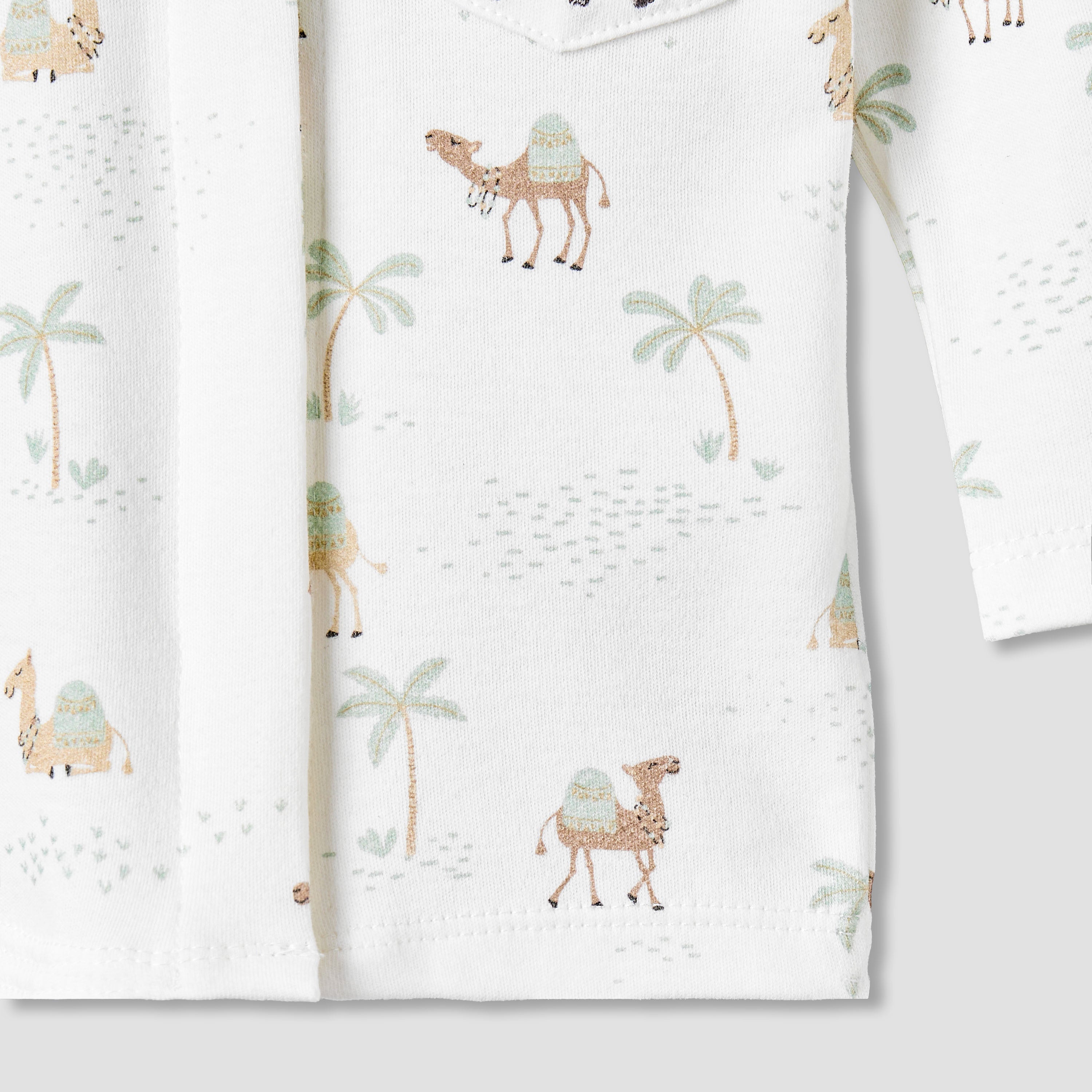 Juniors Cotton Collared Neck Long Sleeve Pyjama Set with Camel Print