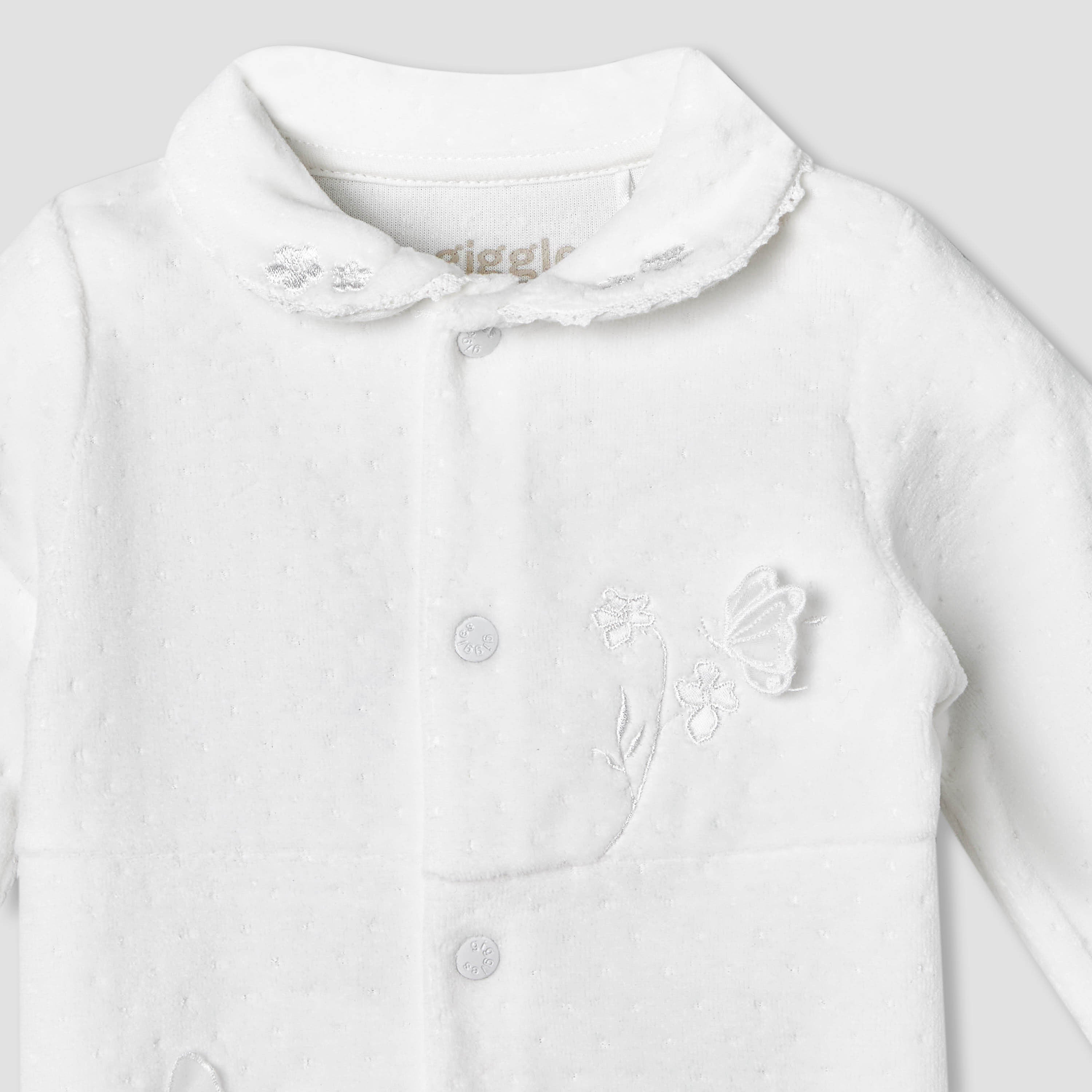 Giggles Peter Pan Collar Long Sleeves Sleepsuit with Butterfly Applique