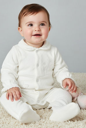 Giggles Peter Pan Collar Long Sleeves Sleepsuit with Butterfly Applique