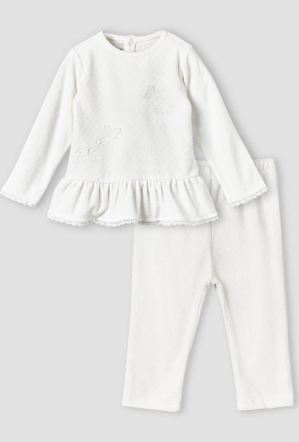 Giggles Round Neck Long Sleeve Pyjama Set with Embroidery