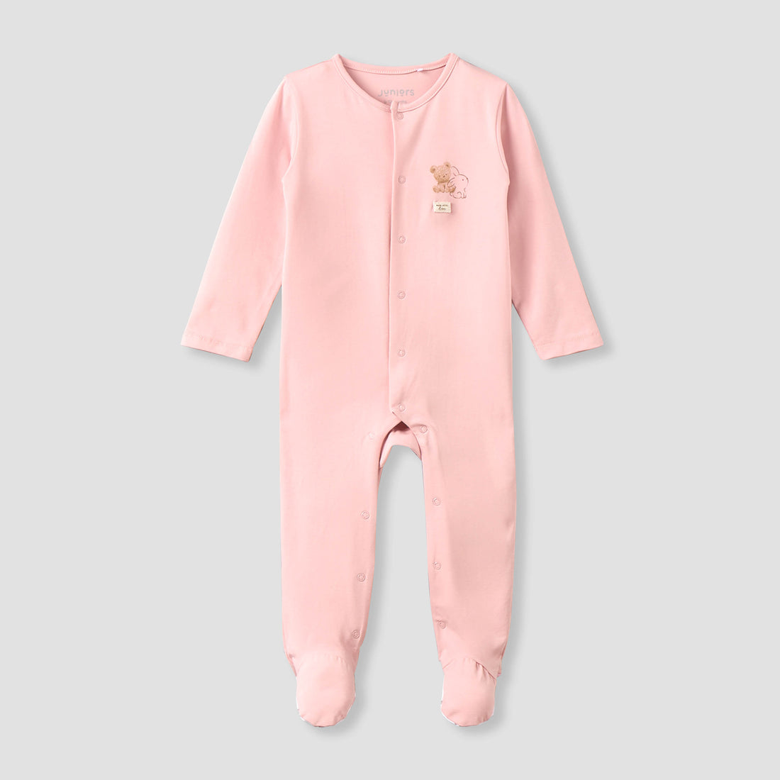 Juniors Cotton Crew Neck Long Sleeves Sleepsuit with Snap Button Closure - Pink / 9-12 mths