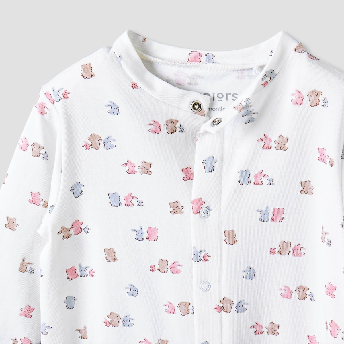 Juniors Cotton Mandarin Collar Long Sleeves Sleepsuit with Snap Button Closure