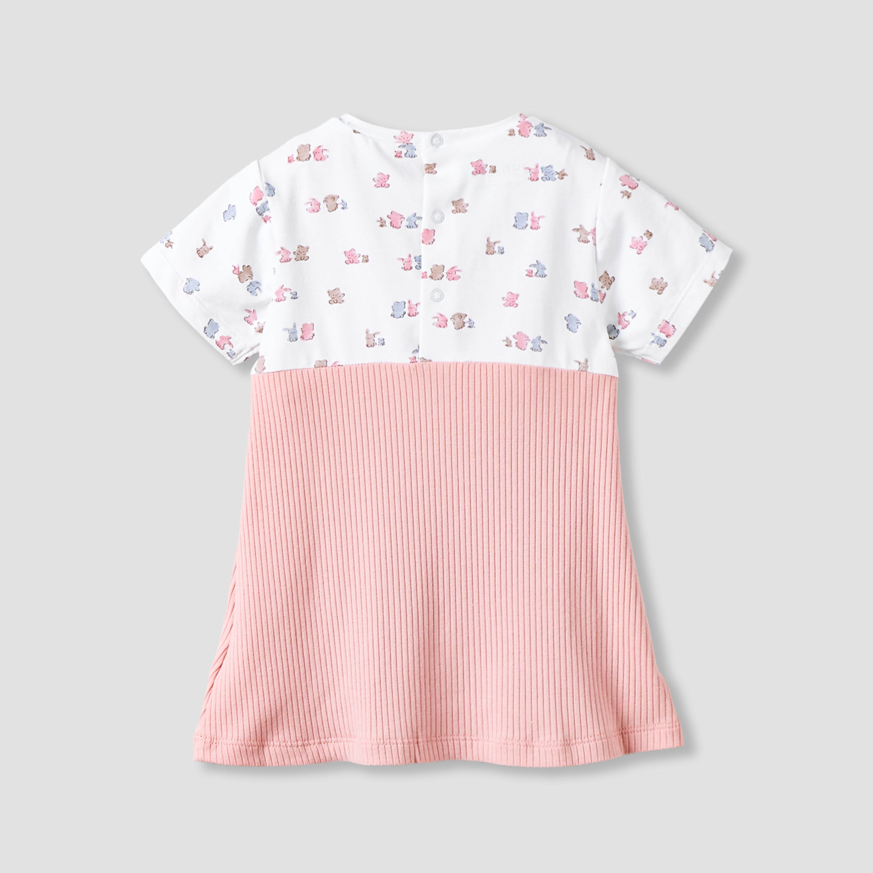 Juniors Round Neck Short Sleeves Knee Length Dress with Bear Print
