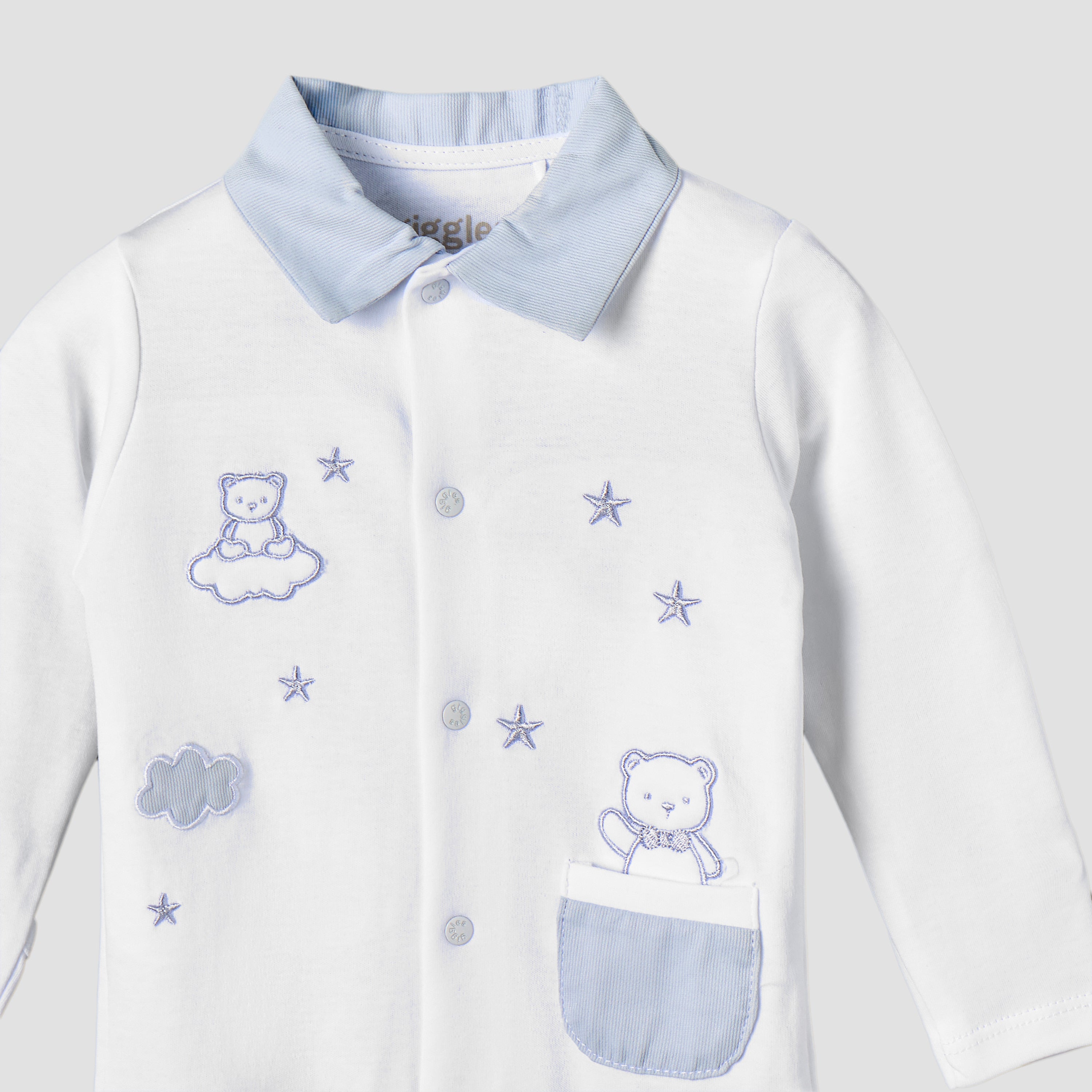 Giggles Cotton Collared Long Sleeves Sleepsuit with Embroidery