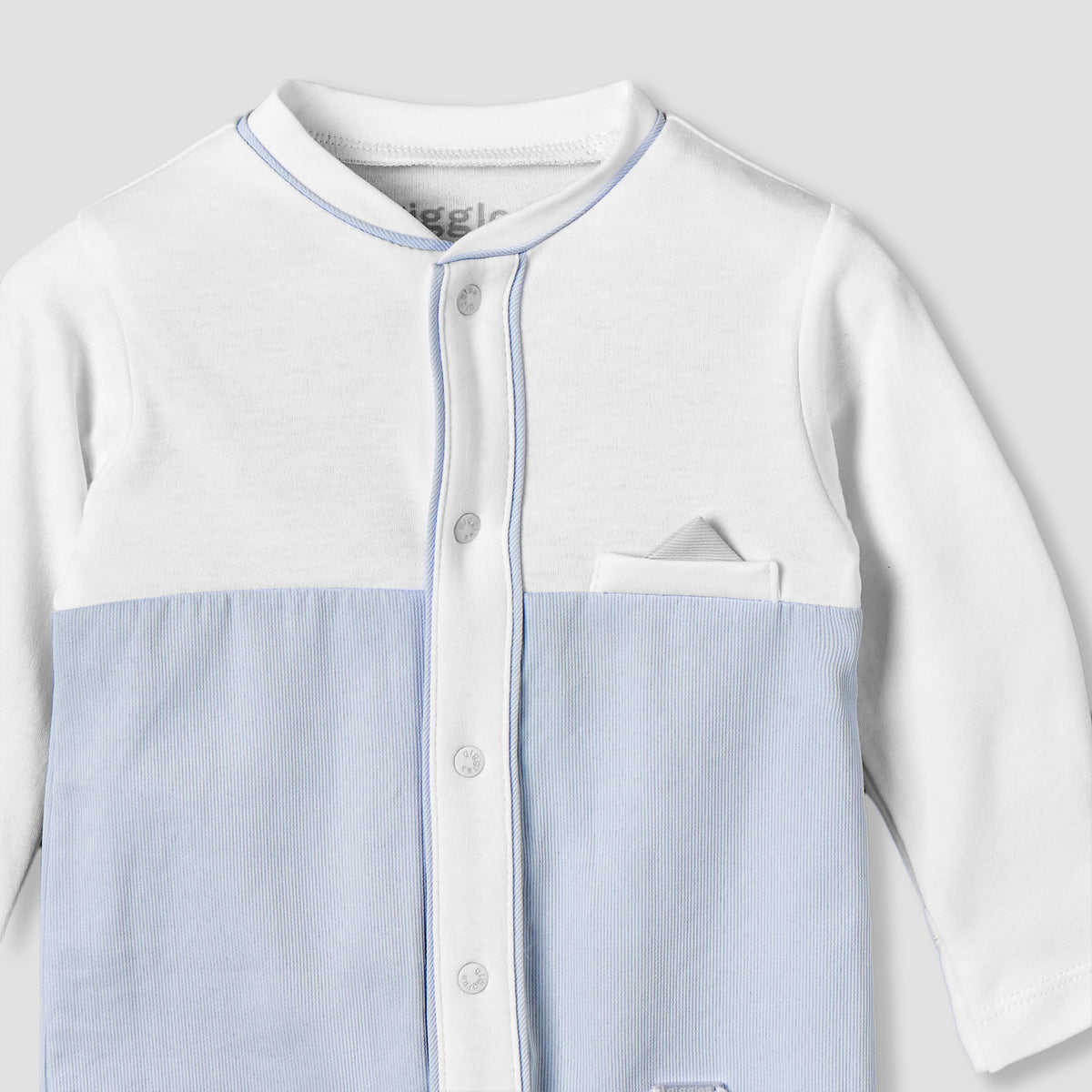 Giggles Cotton Round Neck Long Sleeves Sleepsuit with Pocket Square Detail