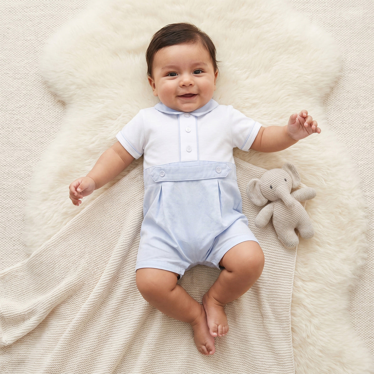 Giggles Collared Short Sleeves Romper with Panelled Design