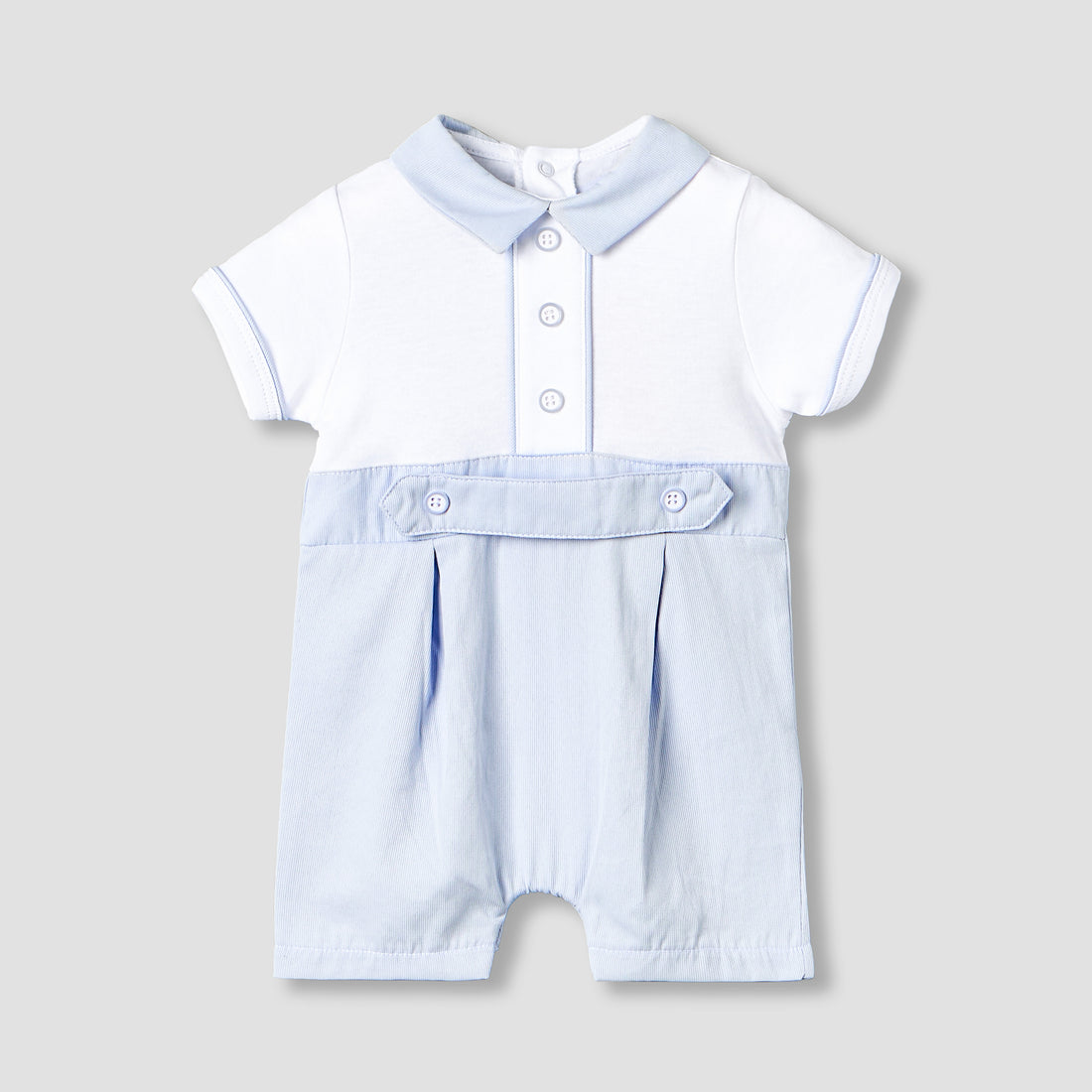 Giggles Collared Short Sleeves Romper with Panelled Design - Blue / 12-18 mths