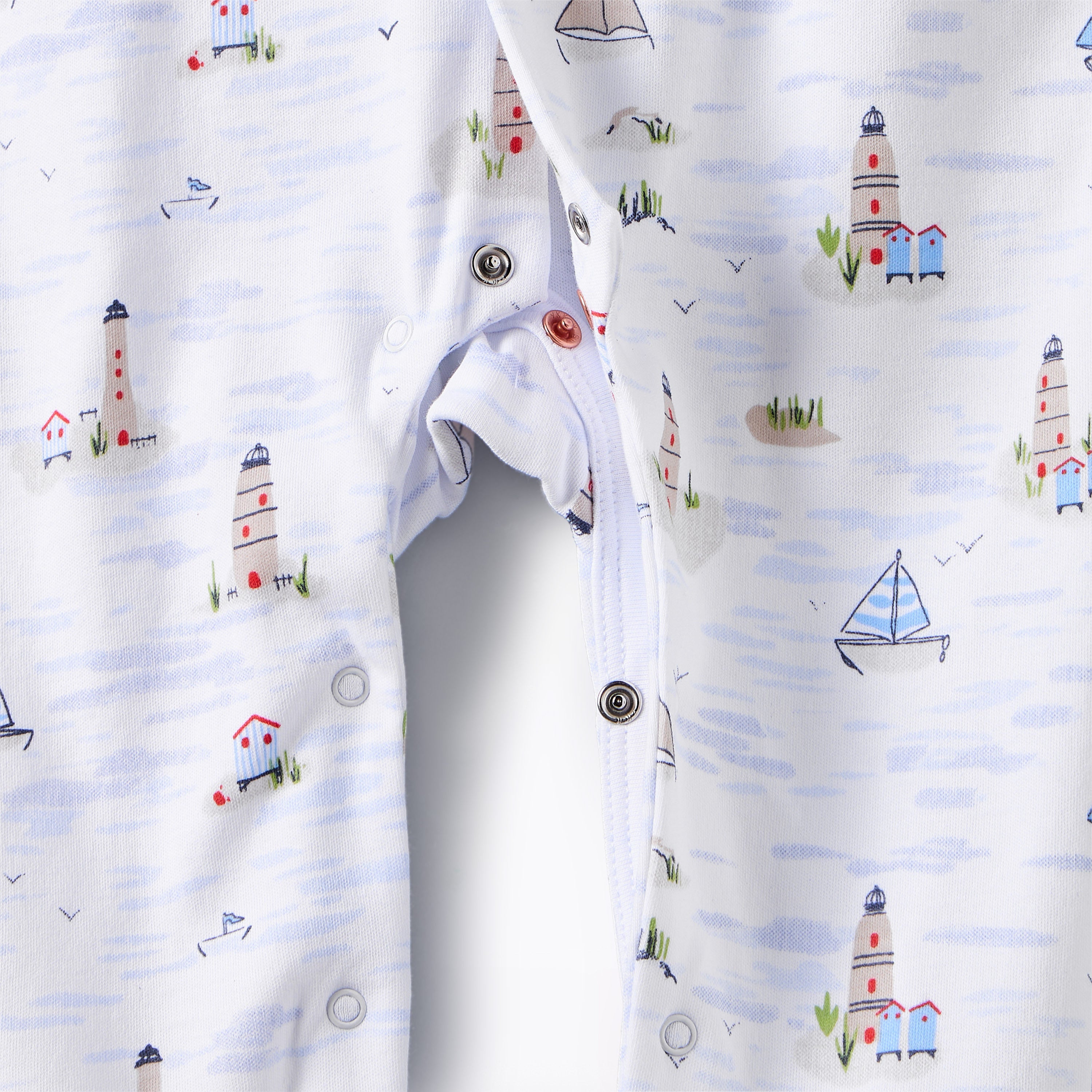 Juniors Cotton Sailor Collar Long Sleeves Sleepsuit with Nautical Print