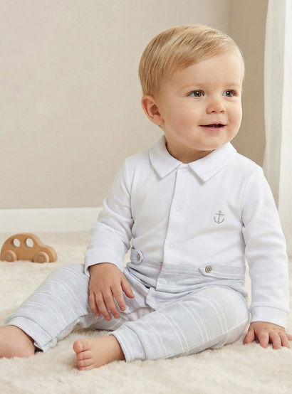Juniors Cotton Collared Long Sleeves Sleepsuit with Stripes-baby-boys-clothing-nightwear-sleepsuits-image-1