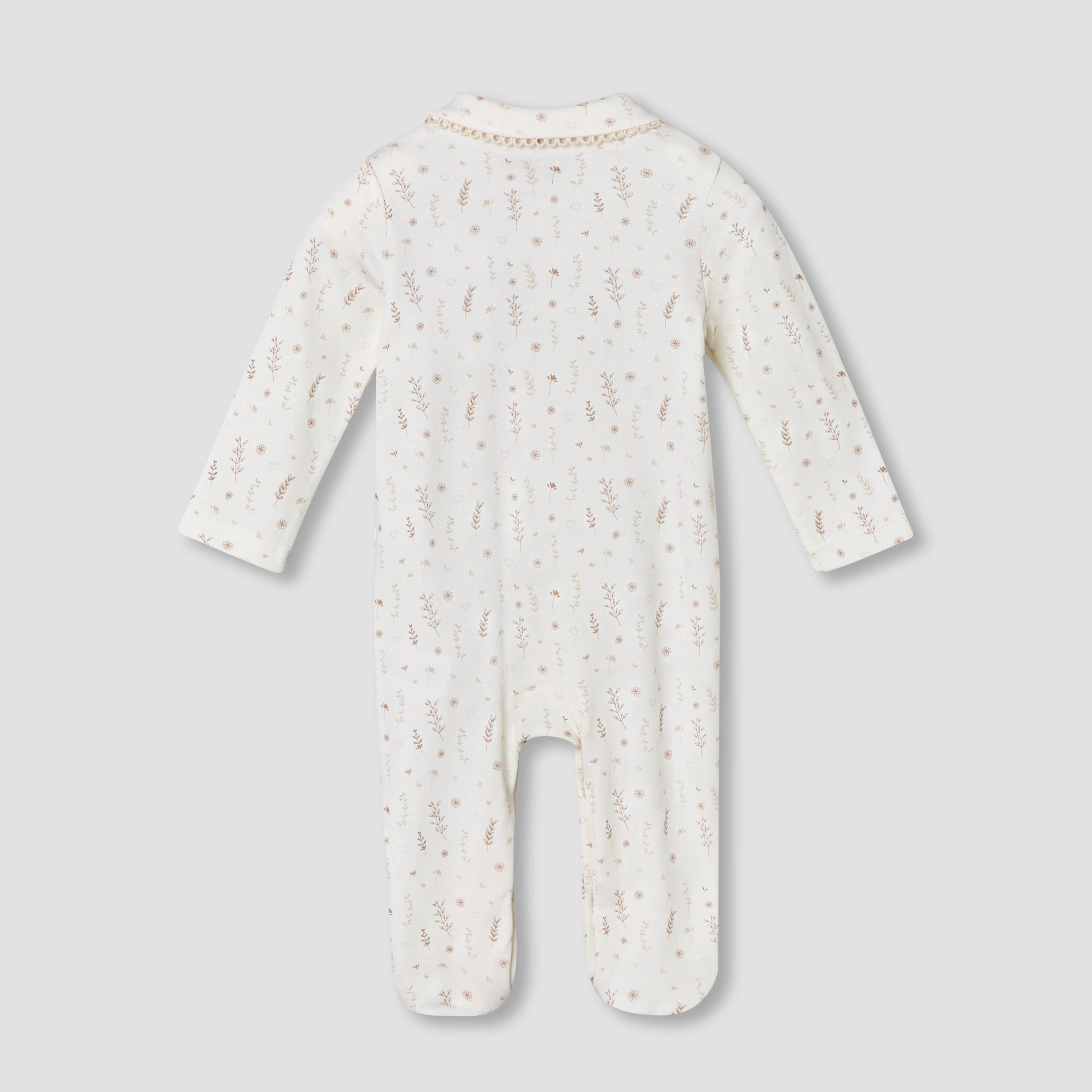 Giggles Supima Cotton Peter Pan Collar Long Sleeves Sleepsuit with Floral Print