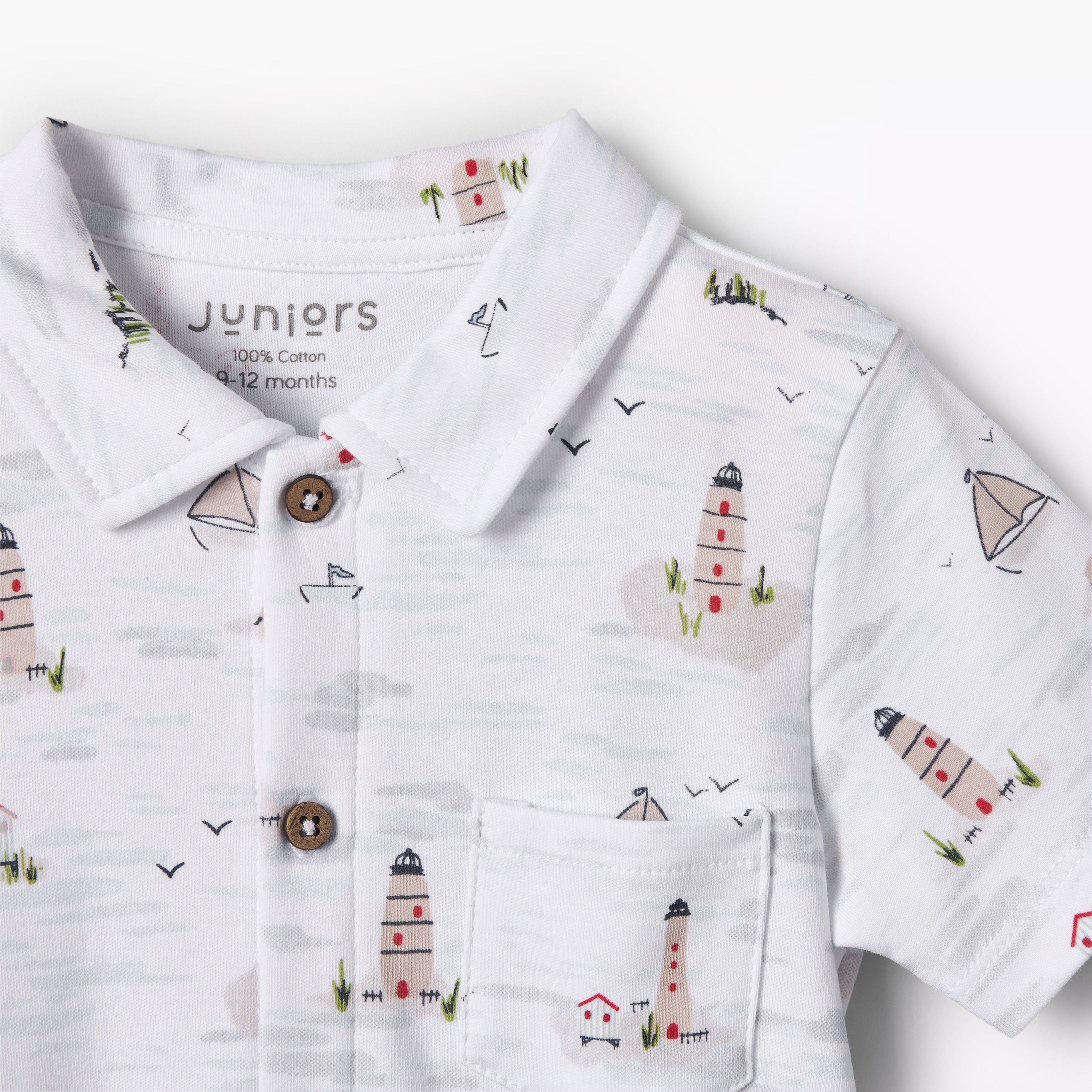 Juniors Collared Short Sleeve Romper with Button Closure