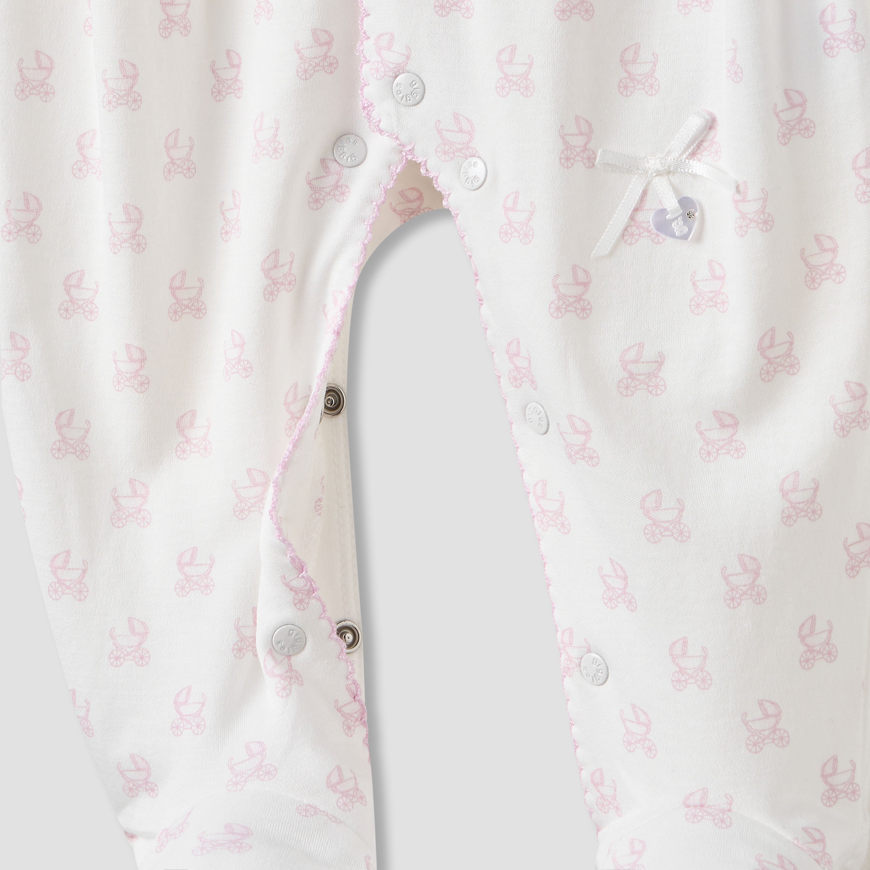 Giggles Pram Print Collared Sleepsuit with Long Sleeves