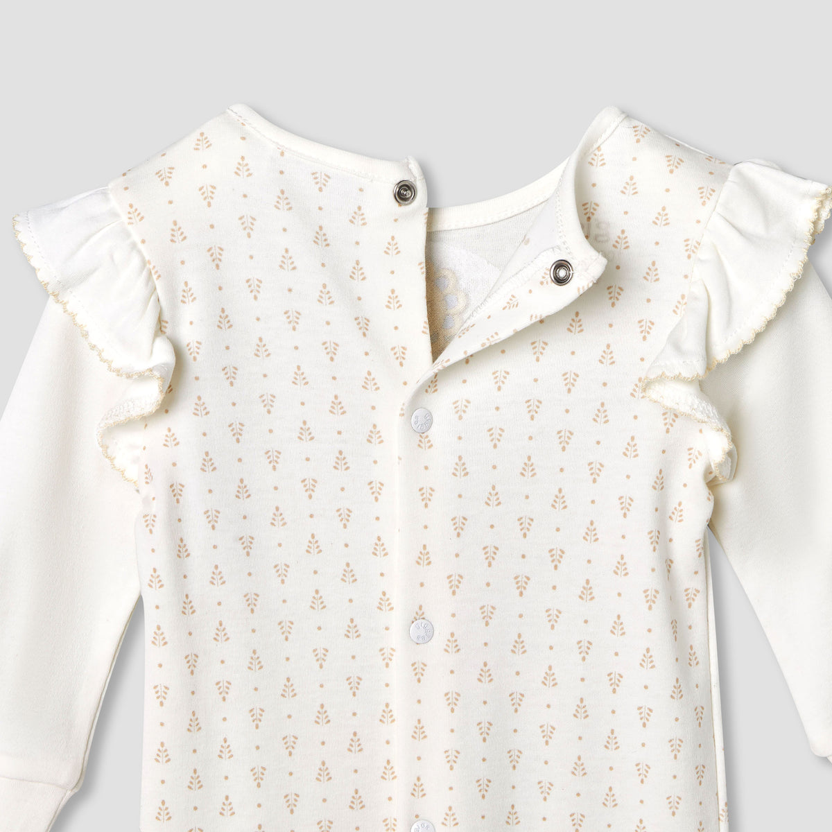 Giggles Cotton Round Neck Long Sleeves Sleepsuit with Floral Embroidery