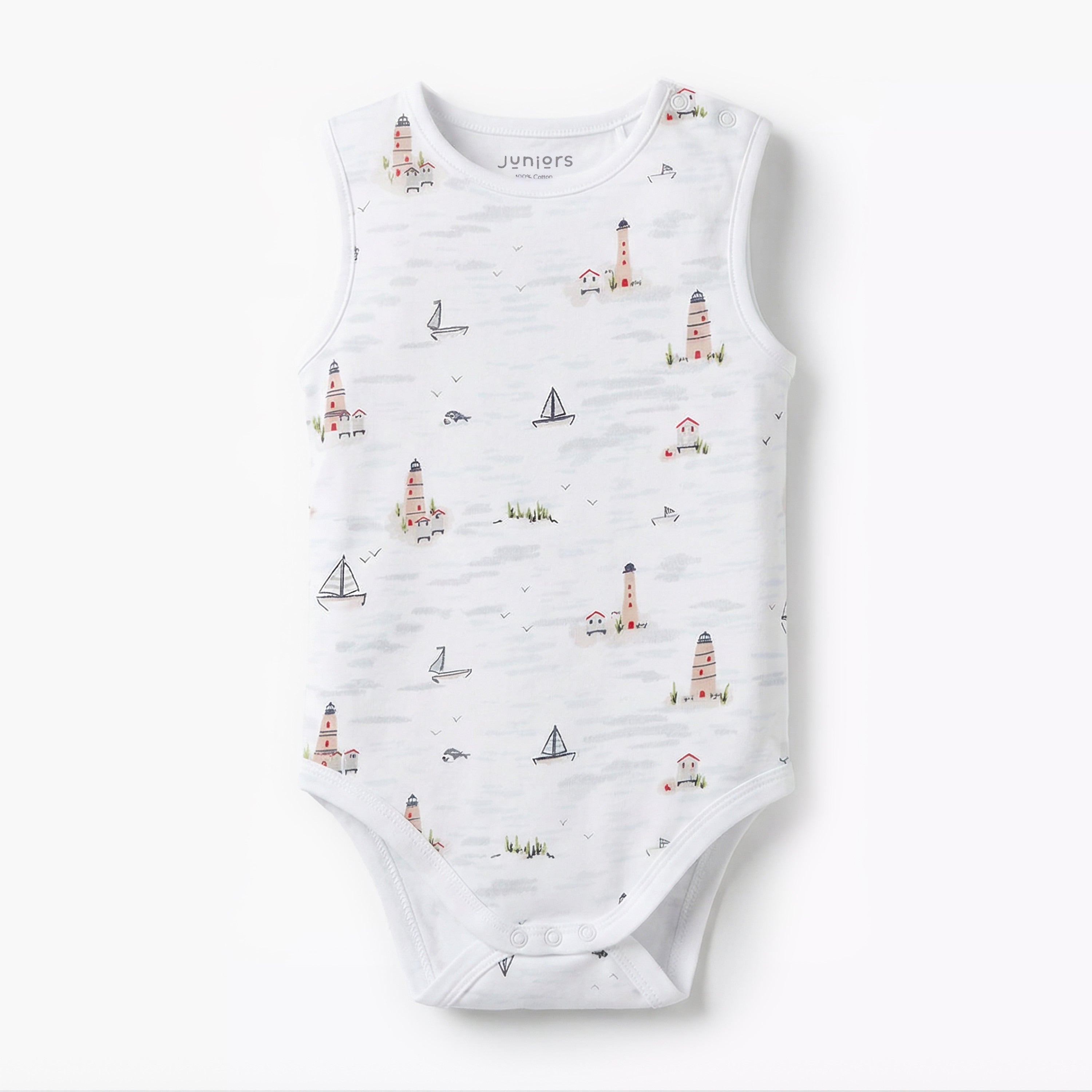 Juniors Round Neck Sleeveless Bodysuit with Snap Button Closure - White / 12-18 mths
