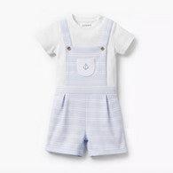 Juniors Round Neck Short Sleeves T-shirt and Dungaree Set with Stripes-undefined-image-1