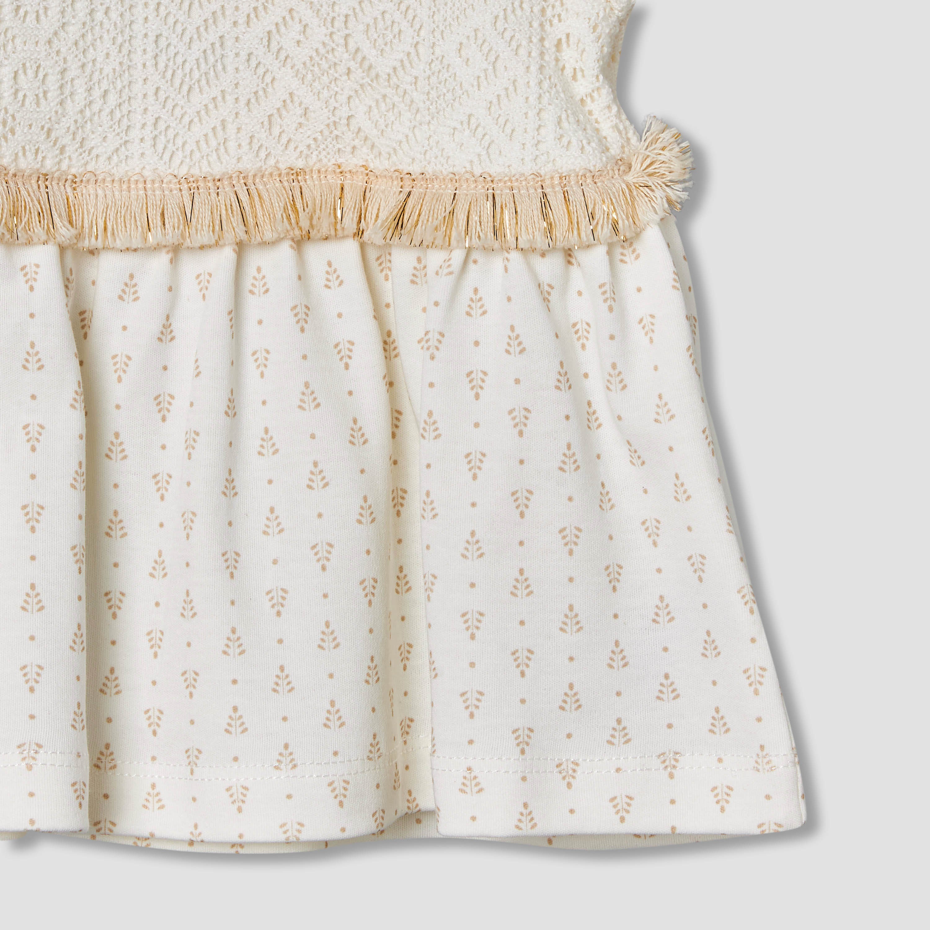 Giggles Short Sleeves A-line Dress with Lace Texture