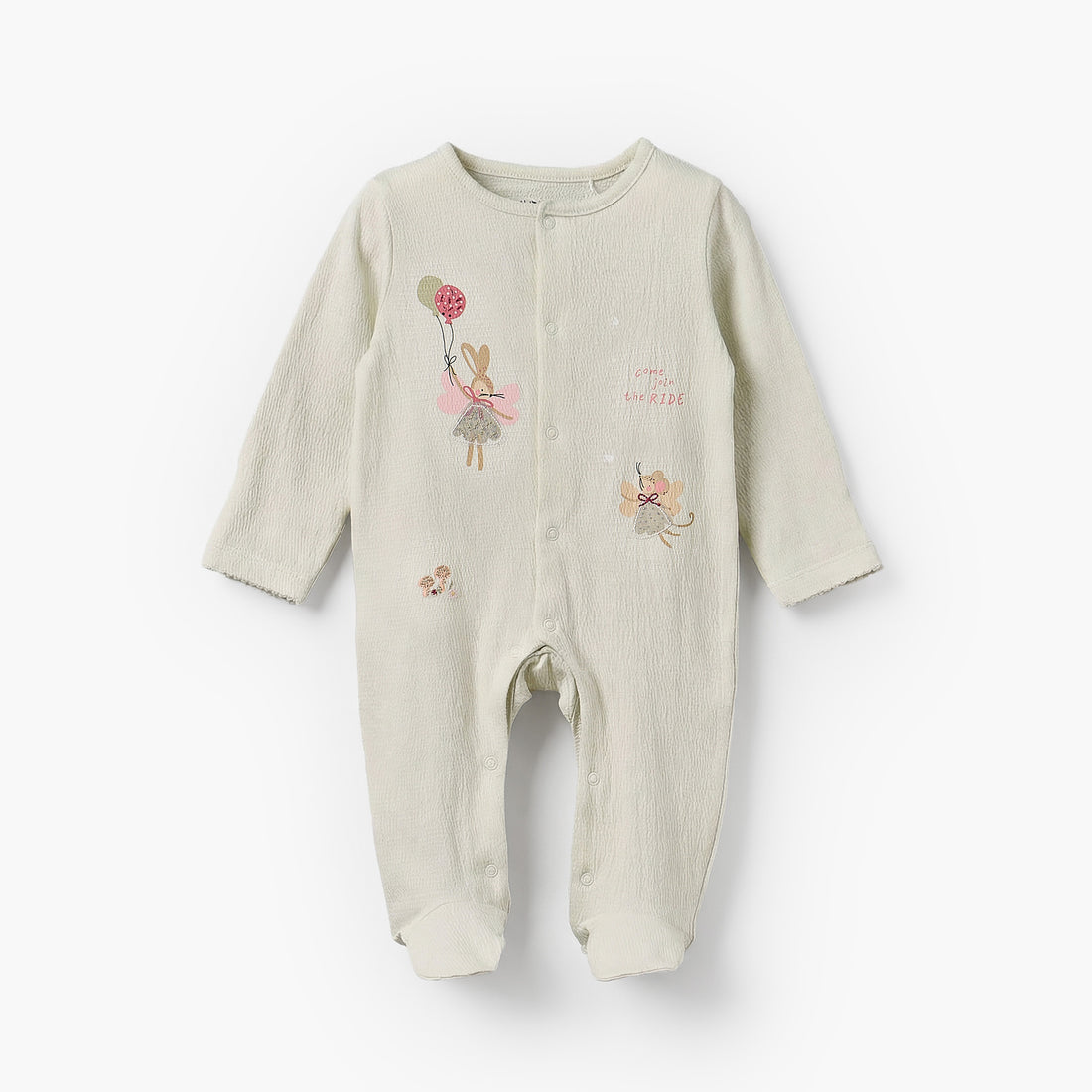 Juniors Crew Neck Long Sleeves Sleepsuit with Applique Bunny Design - Green / 9-12 mths