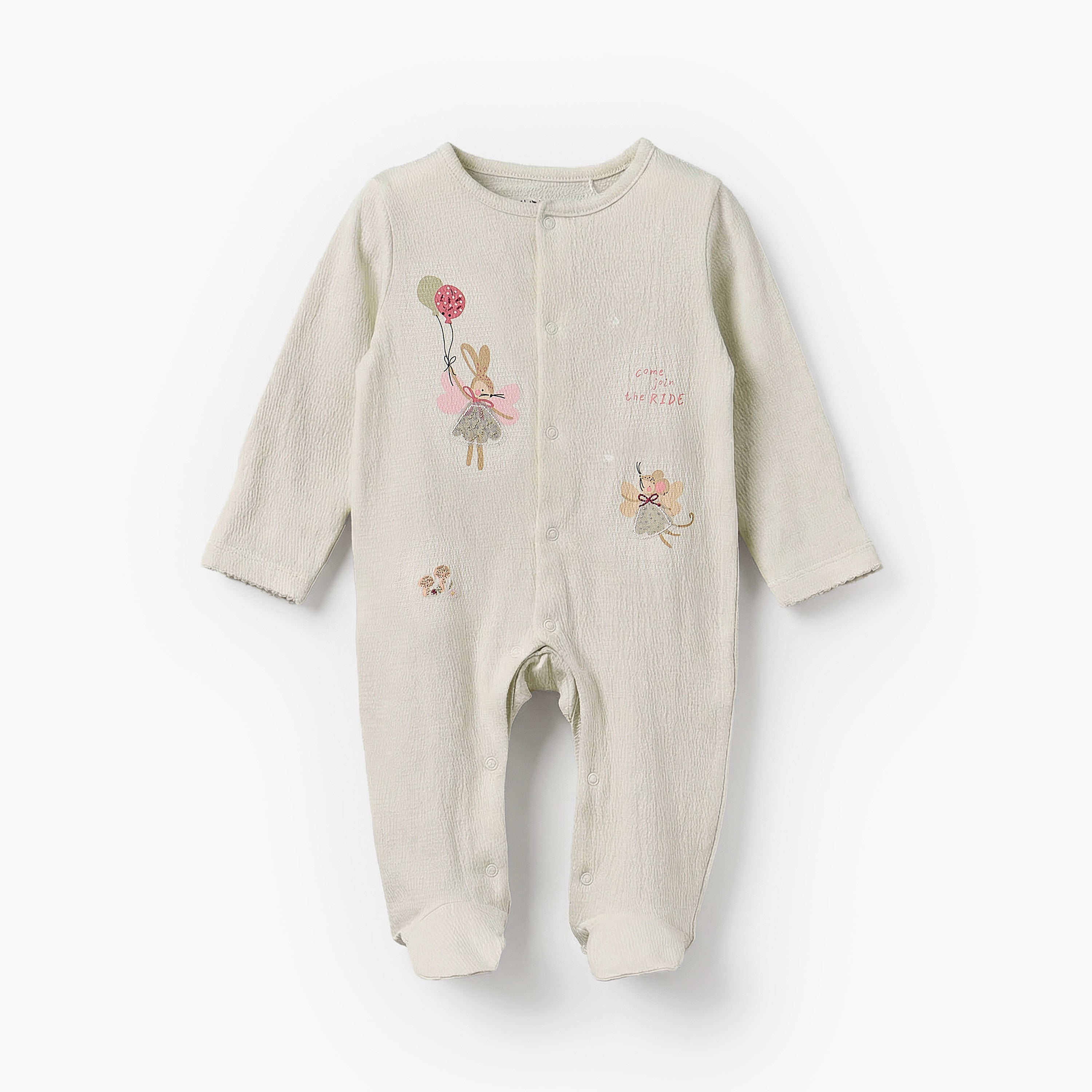 Juniors Crew Neck Long Sleeves Sleepsuit with Applique Bunny Design - Green / 9-12 mths