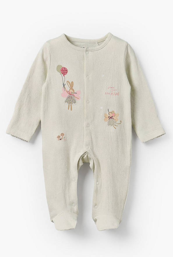 Juniors Crew Neck Long Sleeves Sleepsuit with Applique Bunny Design