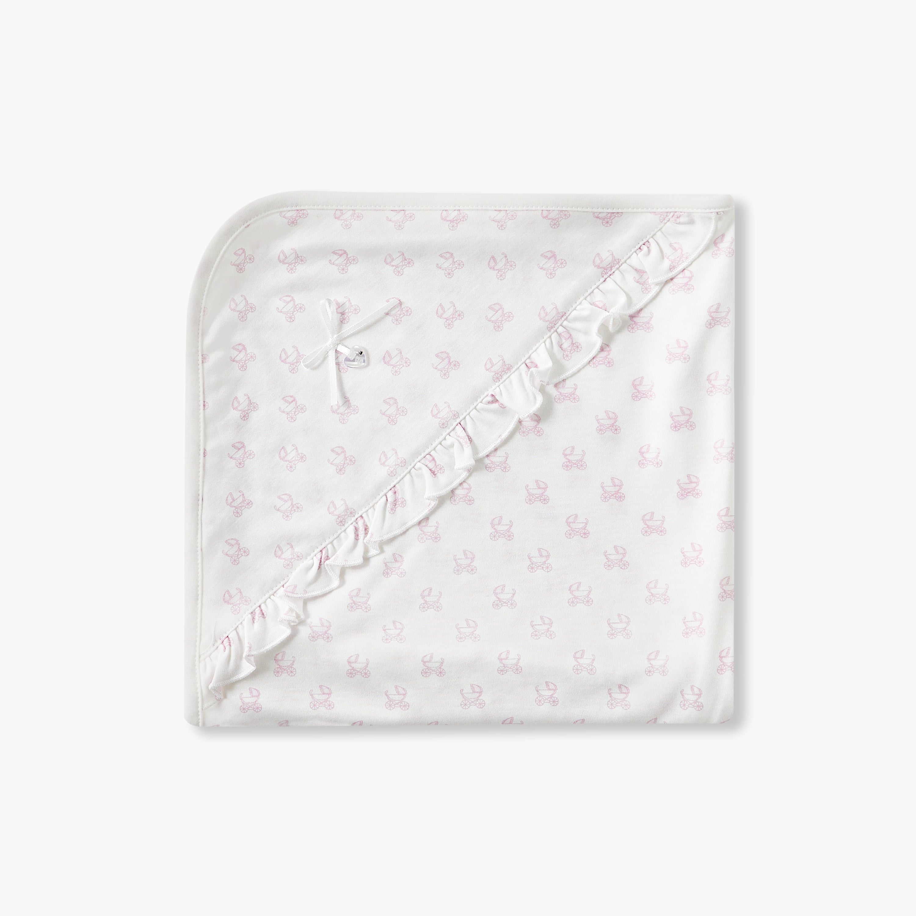 Giggles Printed Receiving Blanket with Bow and Ruffle Detail