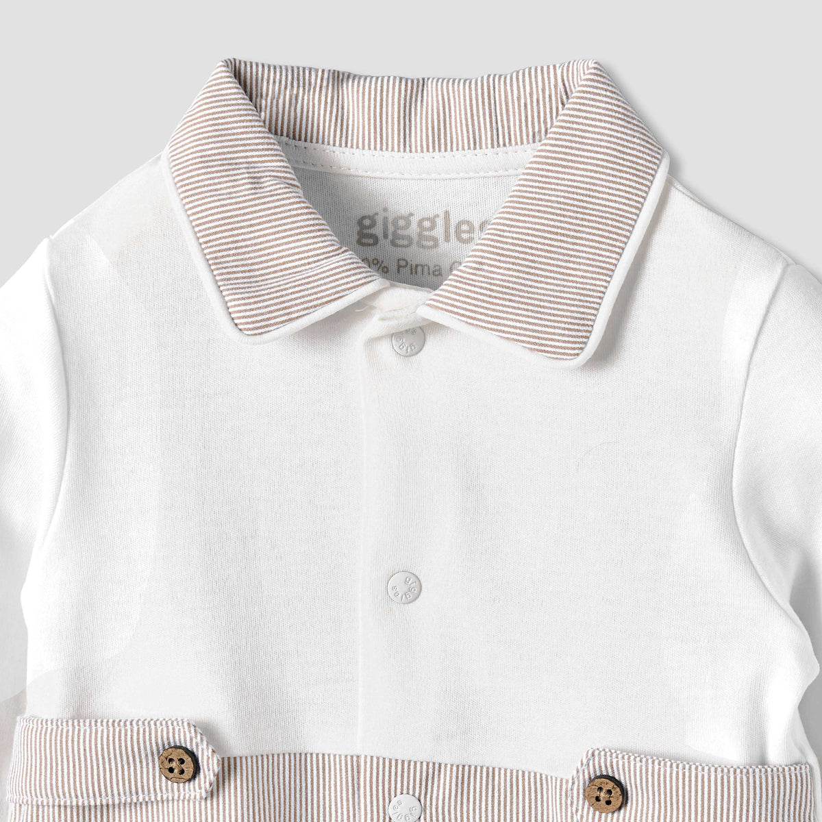 Giggles Cotton Collared Long Sleeves Sleepsuit with Snap Button Closure