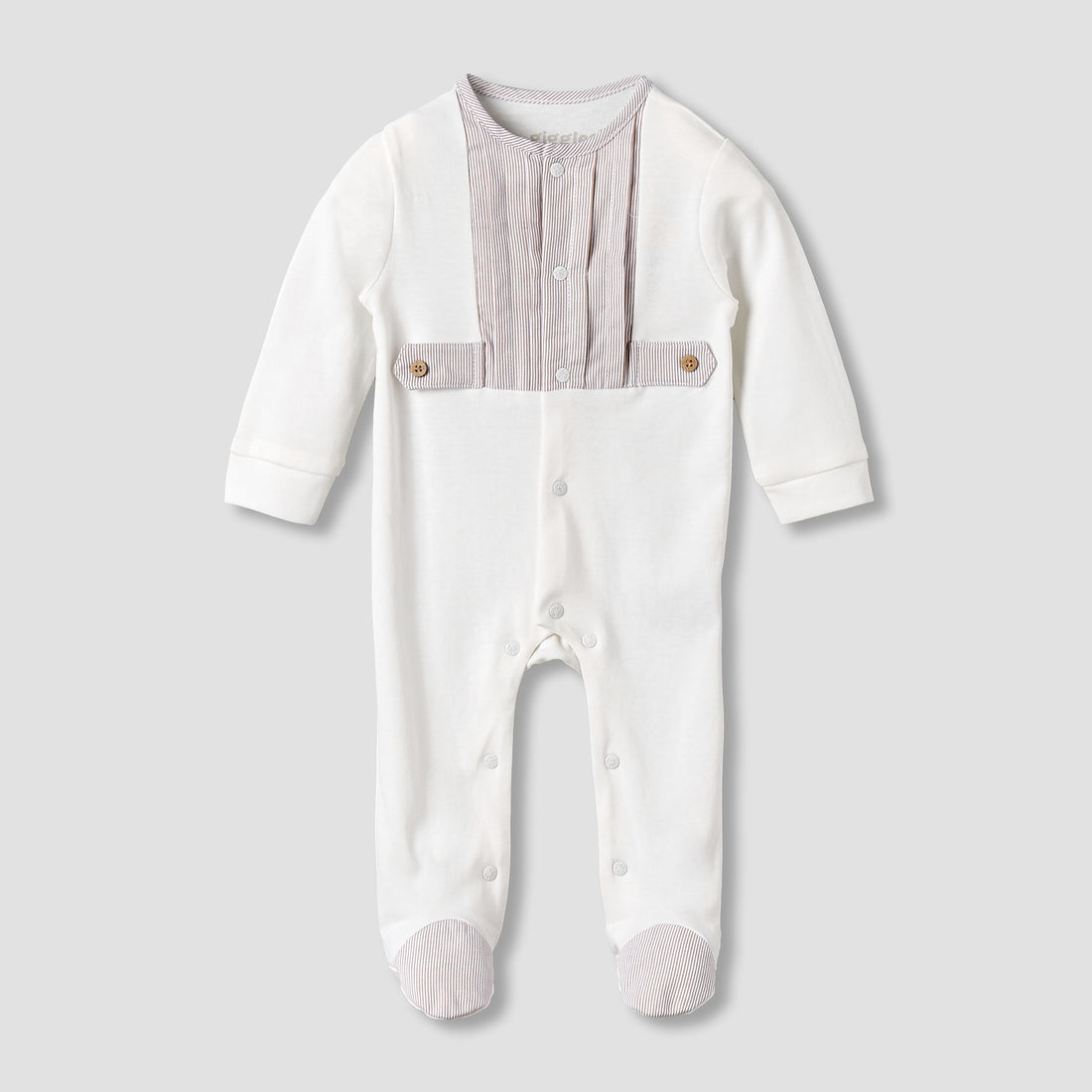 Giggles Cotton Round Neck Long Sleeves Sleepsuit with Snap Button Closure