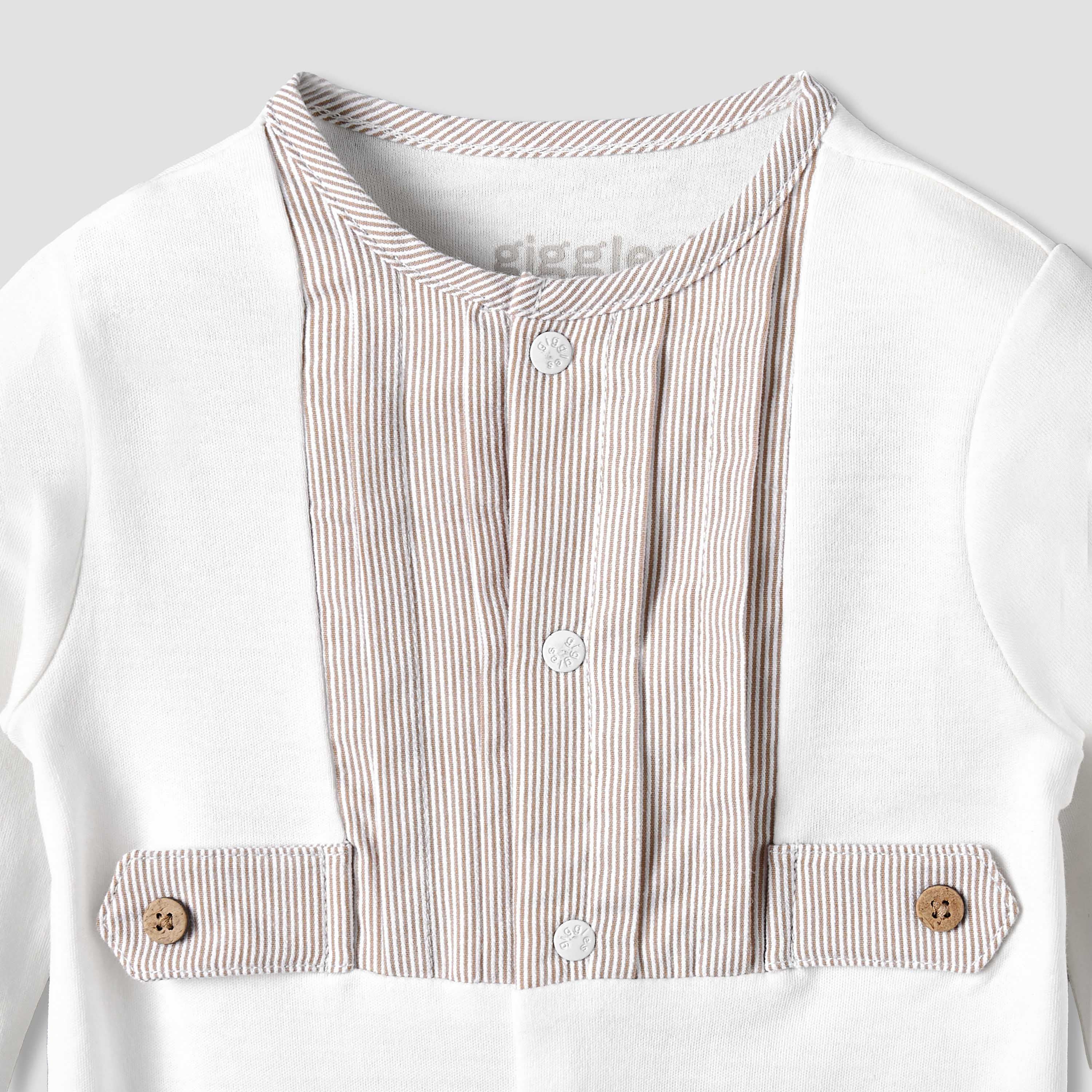 Giggles Cotton Round Neck Long Sleeves Sleepsuit with Snap Button Closure