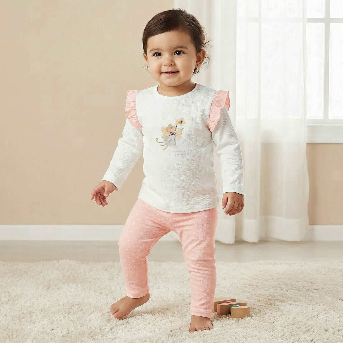 Juniors Cotton Round Neck Long Sleeves Pyjama Set with Graphic Print - Pink / 12-18 mths