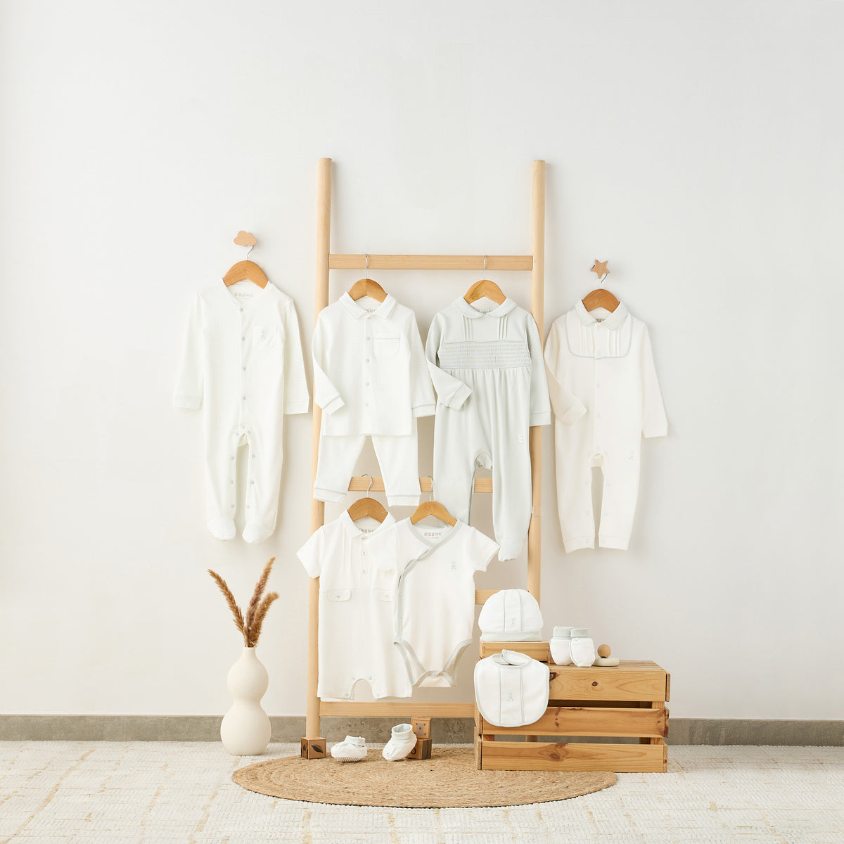 Giggles Pintuck Detail Collared Sleepsuit with Long Sleeves