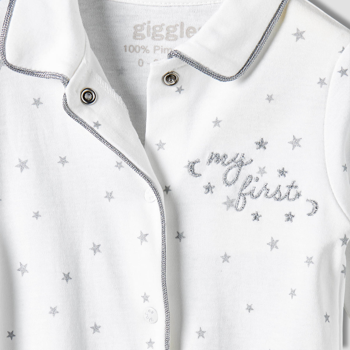 Giggles Cotton Collared Neck Long Sleeve Sleepsuit with Snap Button Closure