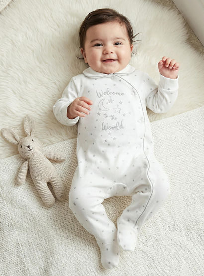 Giggles Cotton Collared Neck Long Sleeve Sleepsuit with Snap Button Closure-baby-girls-clothing-nightwear-sleepsuits-image-2