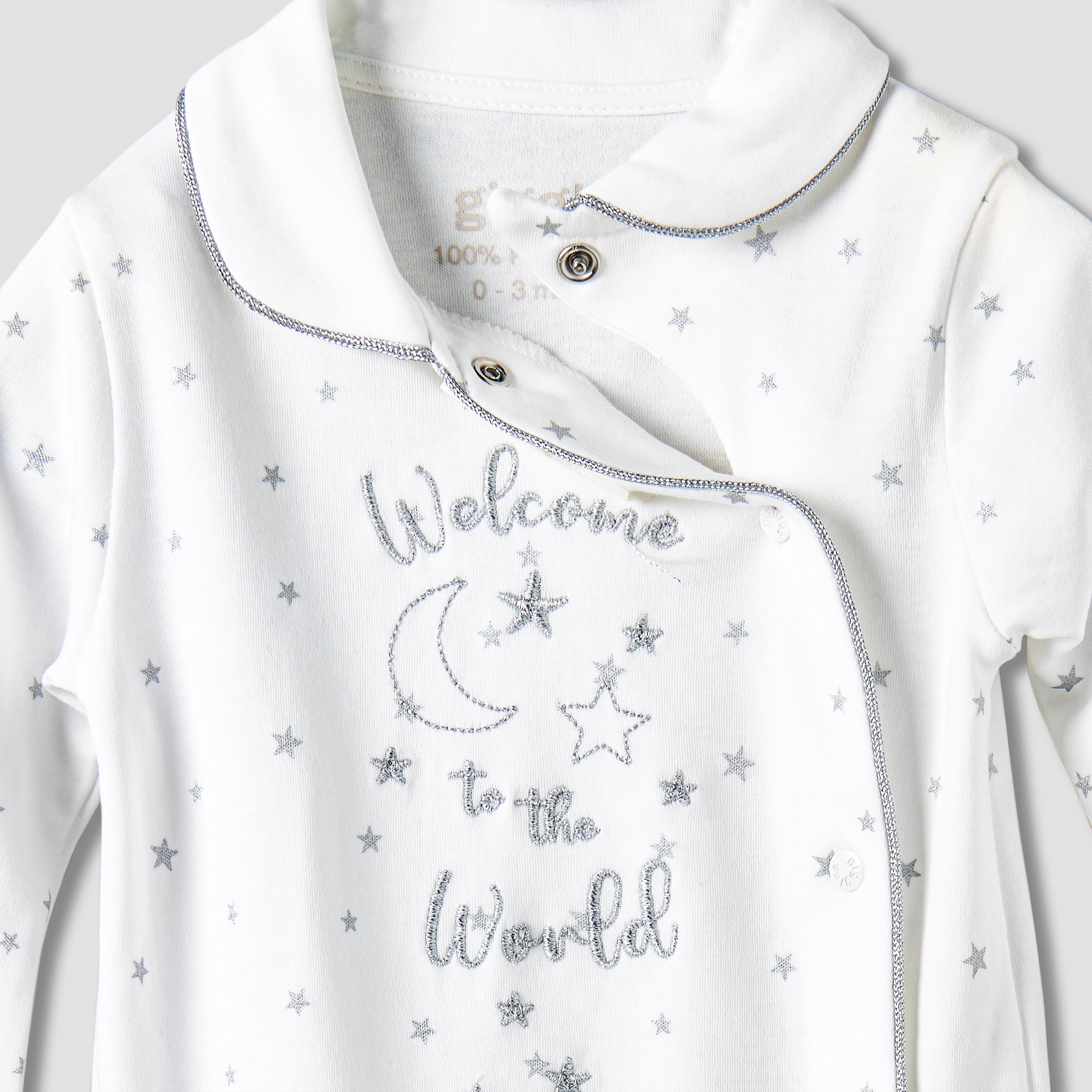Giggles Cotton Collared Neck Long Sleeve Sleepsuit with Snap Button Closure