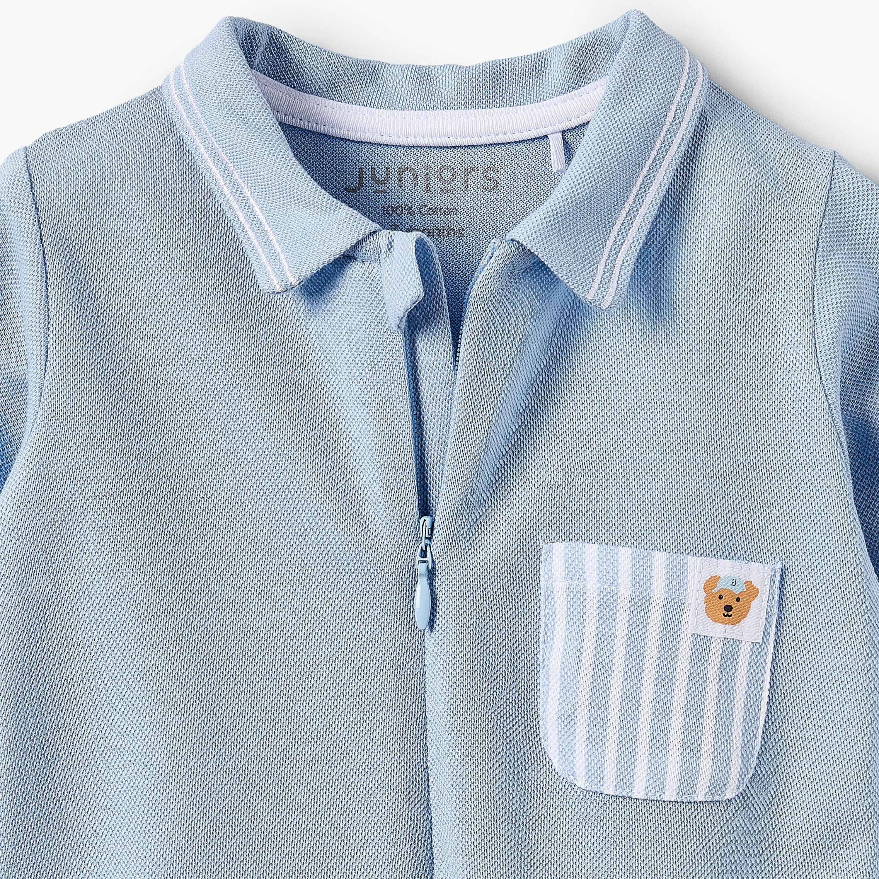 Juniors Cotton Collared Long Sleeves Sleepsuit with Pocket Detail