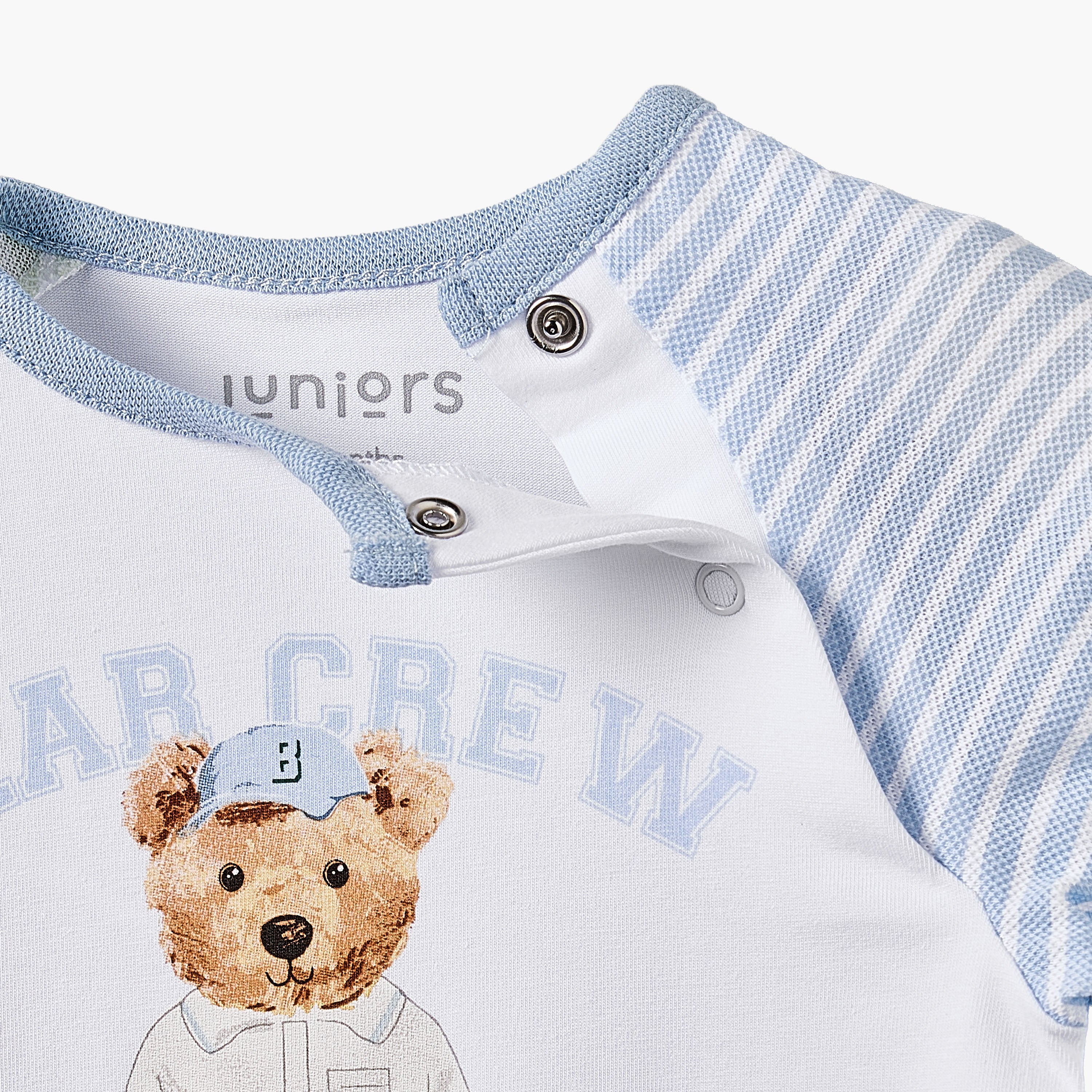 Juniors Cotton Round Neck Long Sleeves Sleepsuit with Bear Print