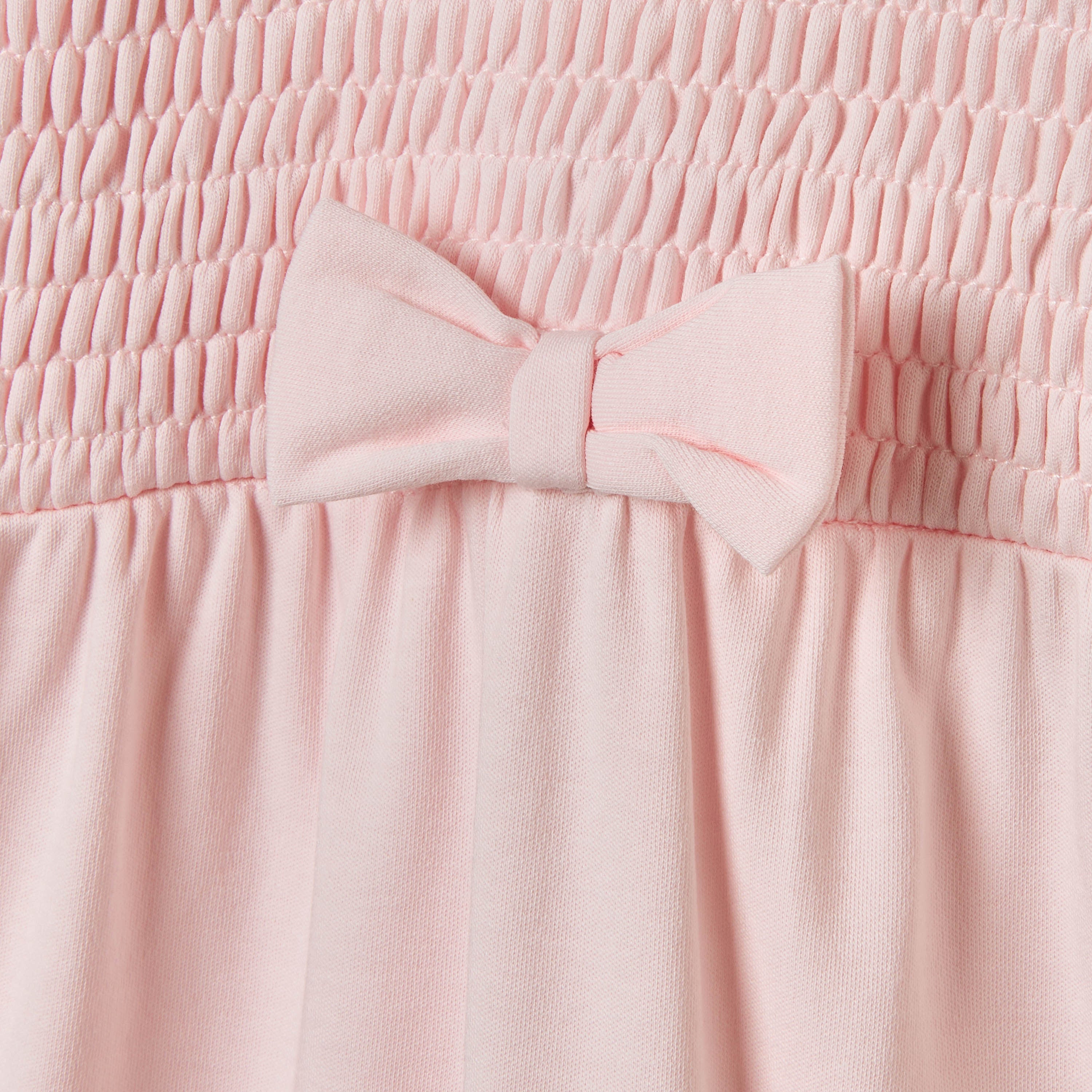 Giggles Smocked and Bow Accent Collared Sleepsuit