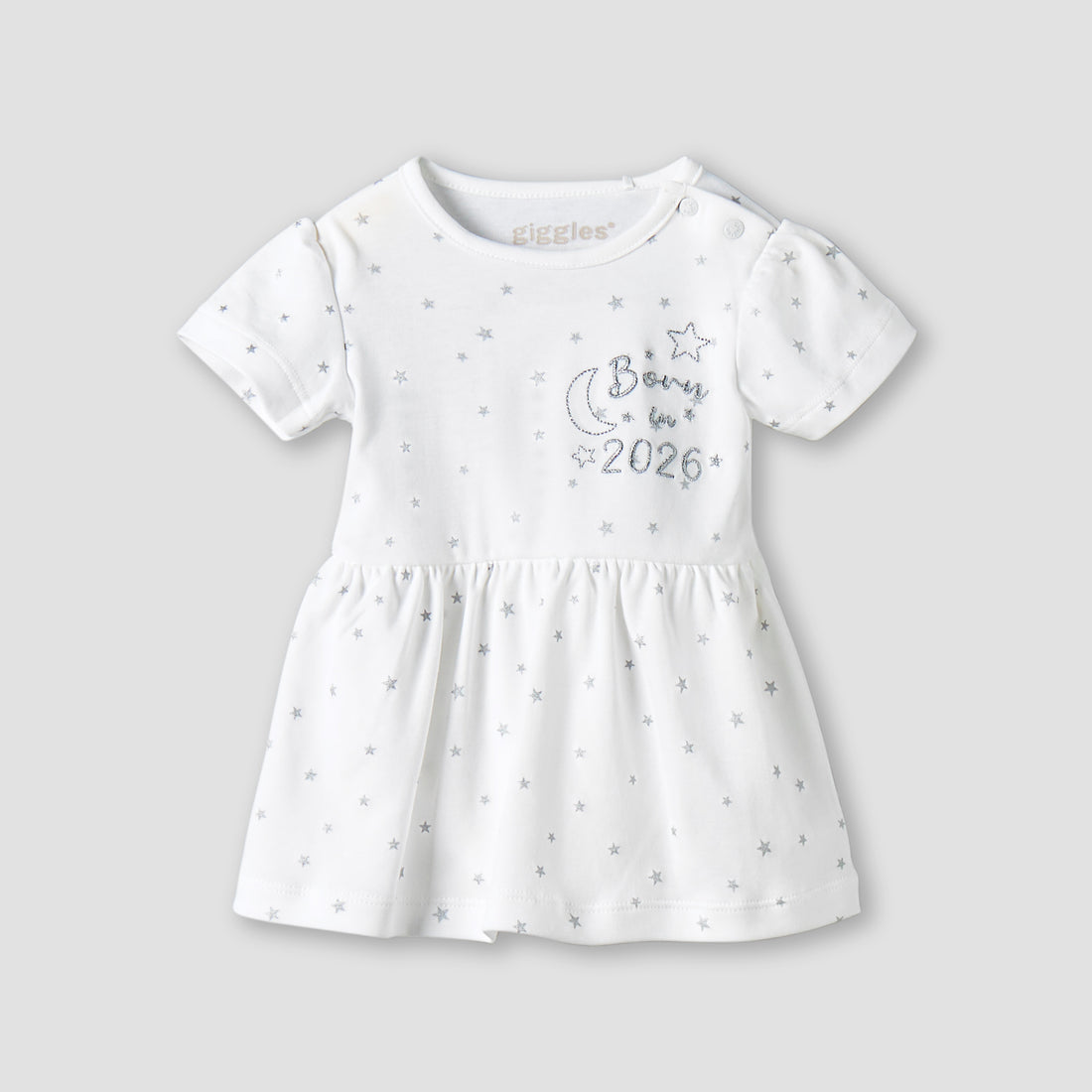 Giggles Round Neck Short Sleeve Dress with Snap Button Closure