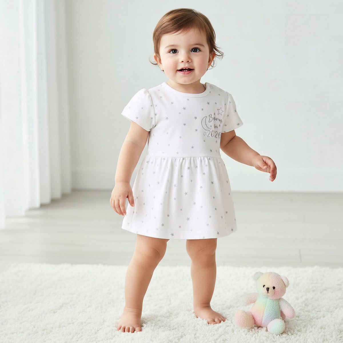 Giggles Round Neck Short Sleeve Dress with Snap Button Closure