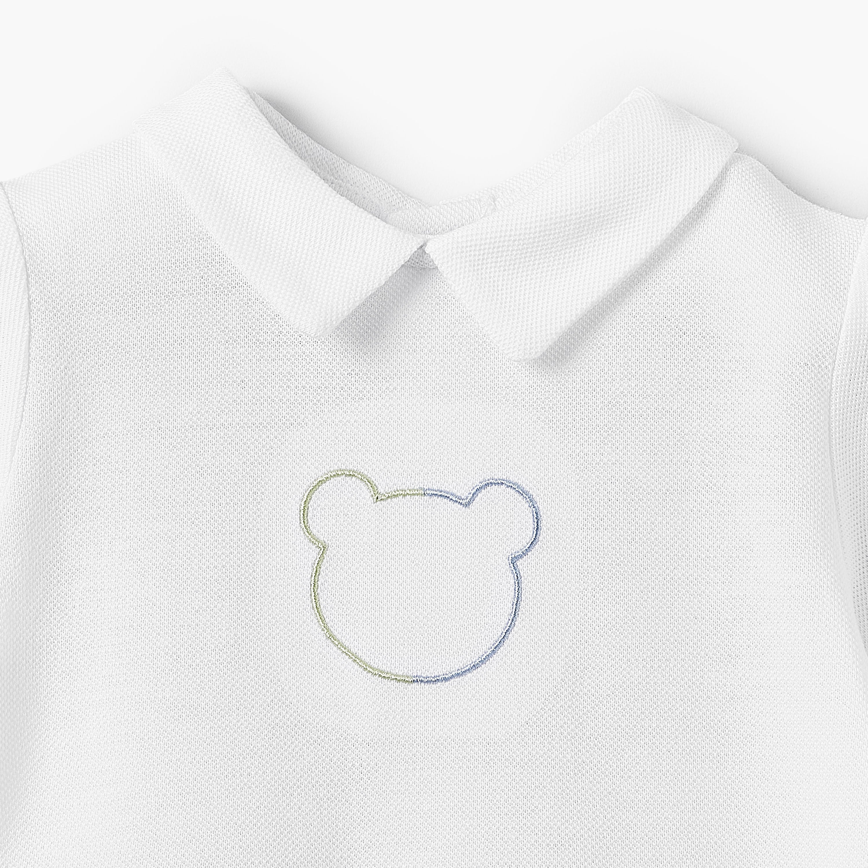 Juniors Collared Short Sleeves Romper with Bear Embroidery