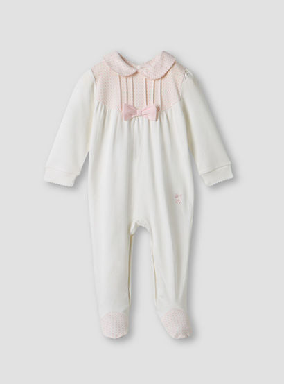 Giggles Bow Accent Collared Closed Feet Sleepsuit with Long Sleeves-baby-girls-clothing-nightwear-sleepsuits-image-1
