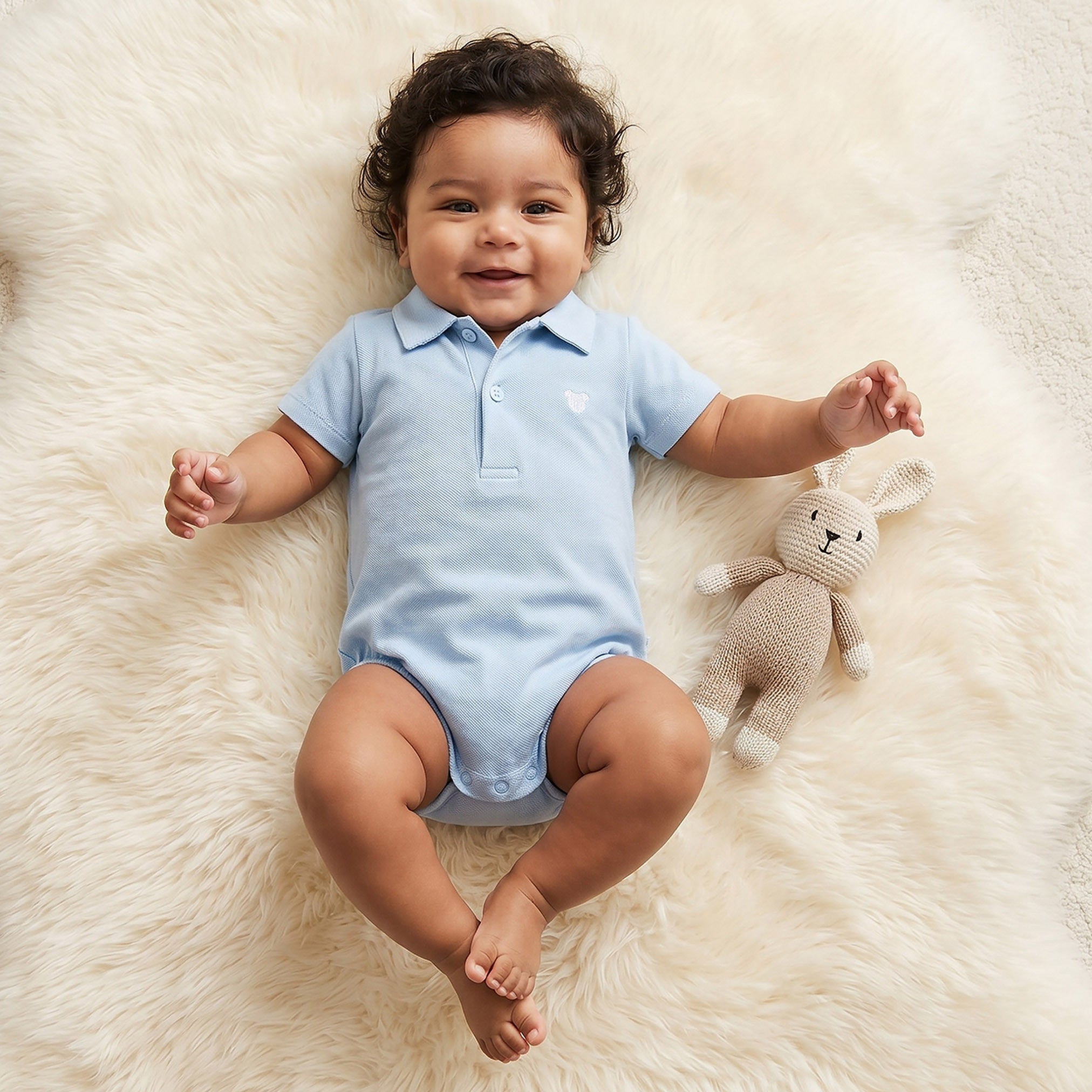 Juniors Collared Short Sleeves Bodysuit with Textured Design - Blue / 12-18 mths