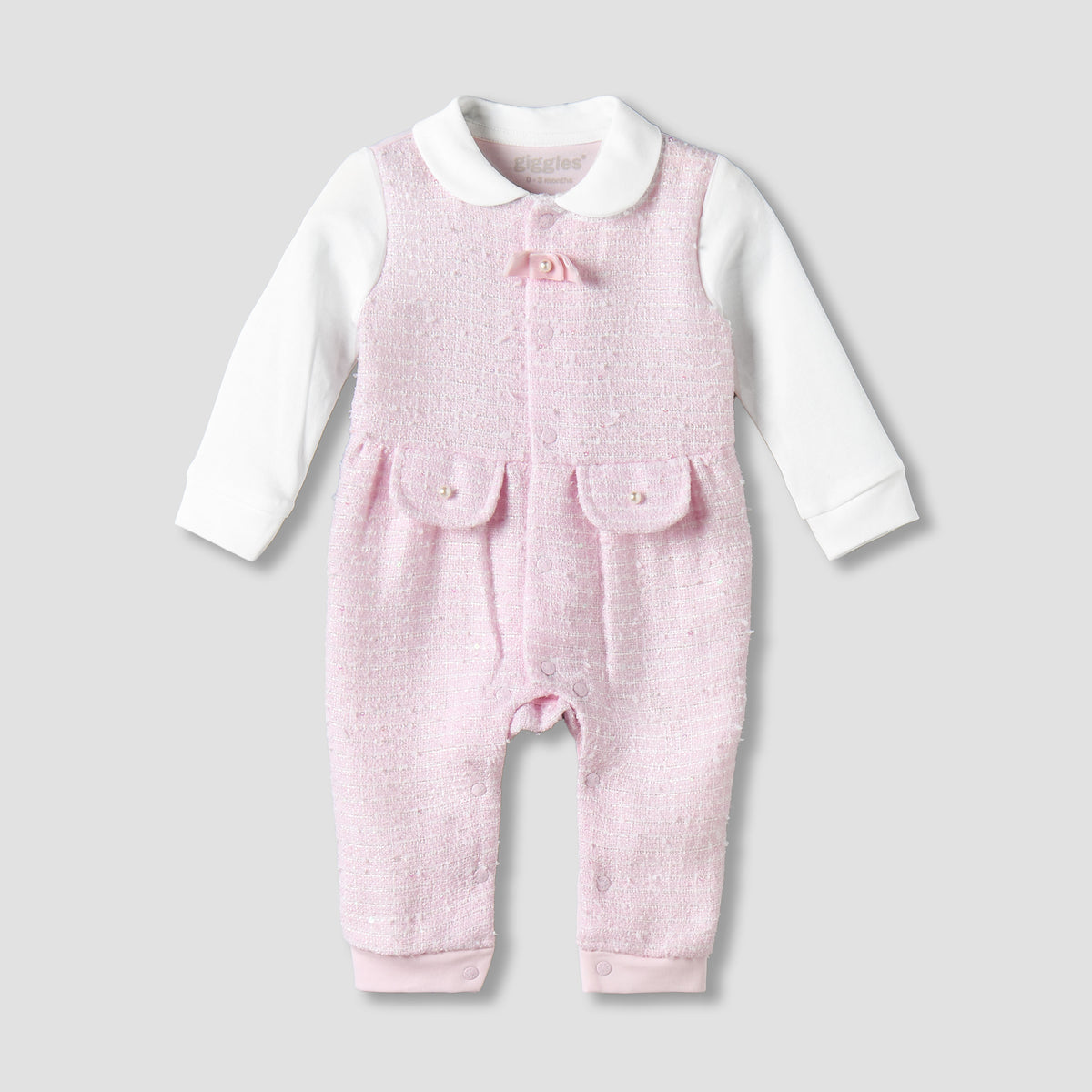 Giggles Cotton Peter Pan Collar Long Sleeves Sleepsuit with Textured Design
