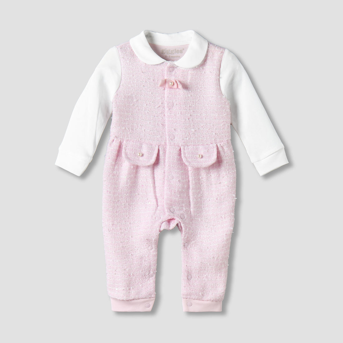 Giggles Cotton Peter Pan Collar Long Sleeves Sleepsuit with Textured Design