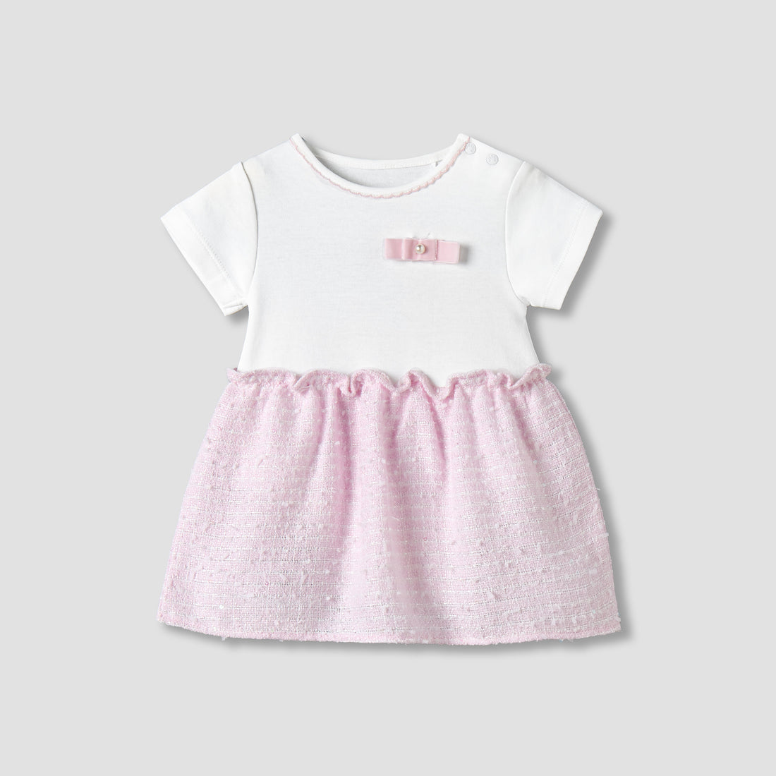 Giggles Round Neck Short Sleeves A-line Dress with Bow Detail