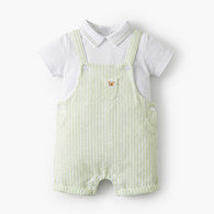 Juniors Peter Pan Collar Short Sleeves Polo T-shirt and Dungaree Set with Stripes-undefined-image-1