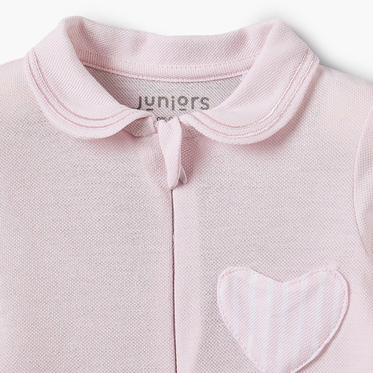 Juniors Cotton Peter Pan Collar Long Sleeves Sleepsuit with Heart Applique