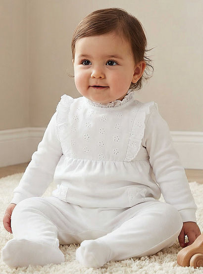 Juniors Cotton Ruffle Neck Long Sleeves Sleepsuit with Schiffli Embroidery-baby-girls-clothing-nightwear-sleepsuits-image-1